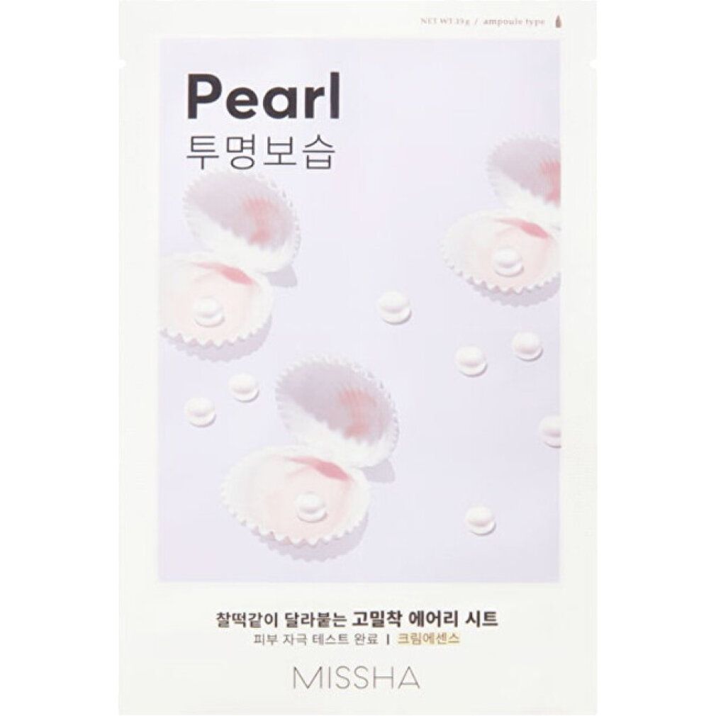 Masque en tissu MISSHA Pearl avec design nacré et perles.