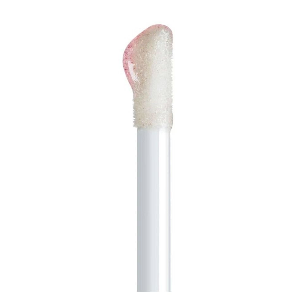 Close-up van de applicator van Artdeco Hot Chili Lip Booster. Witte steel, roze punt met vloeistof.