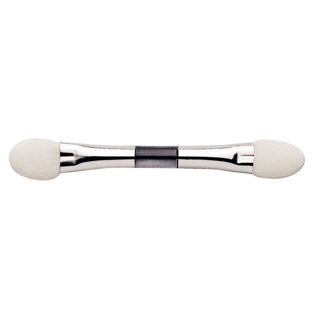 Dubbele oogschaduw applicator met twee schuimtoppen en zilverkleurig handvat.