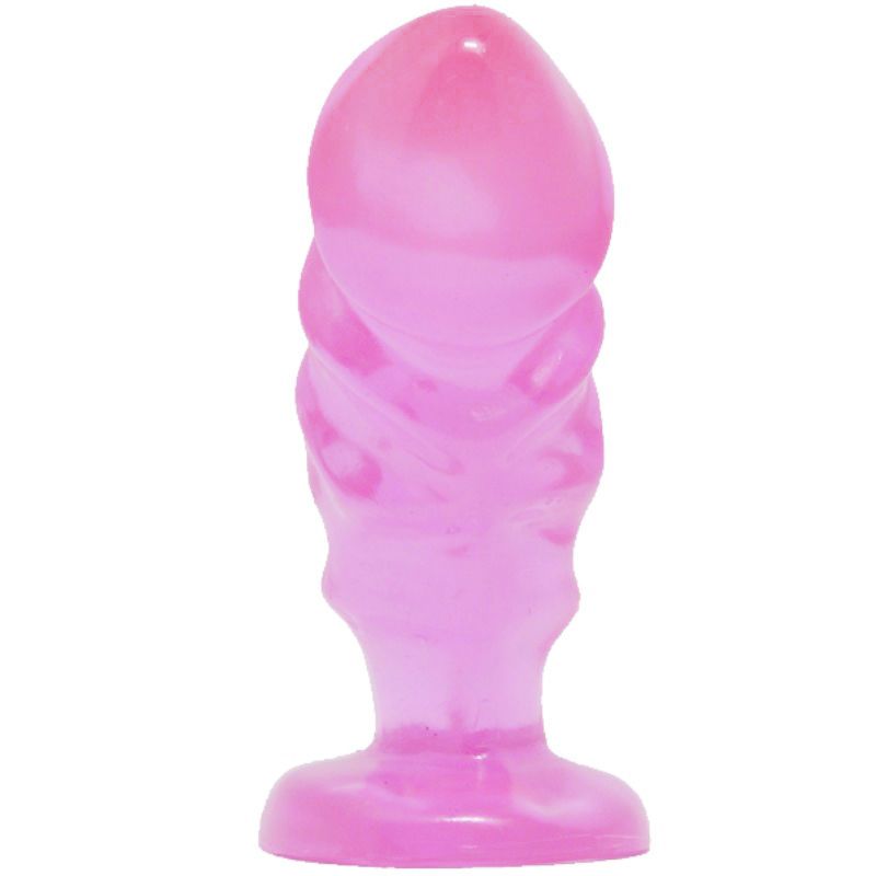 Plug anal rose, surface ondulée, base large. Conçu pour un usage anal.
