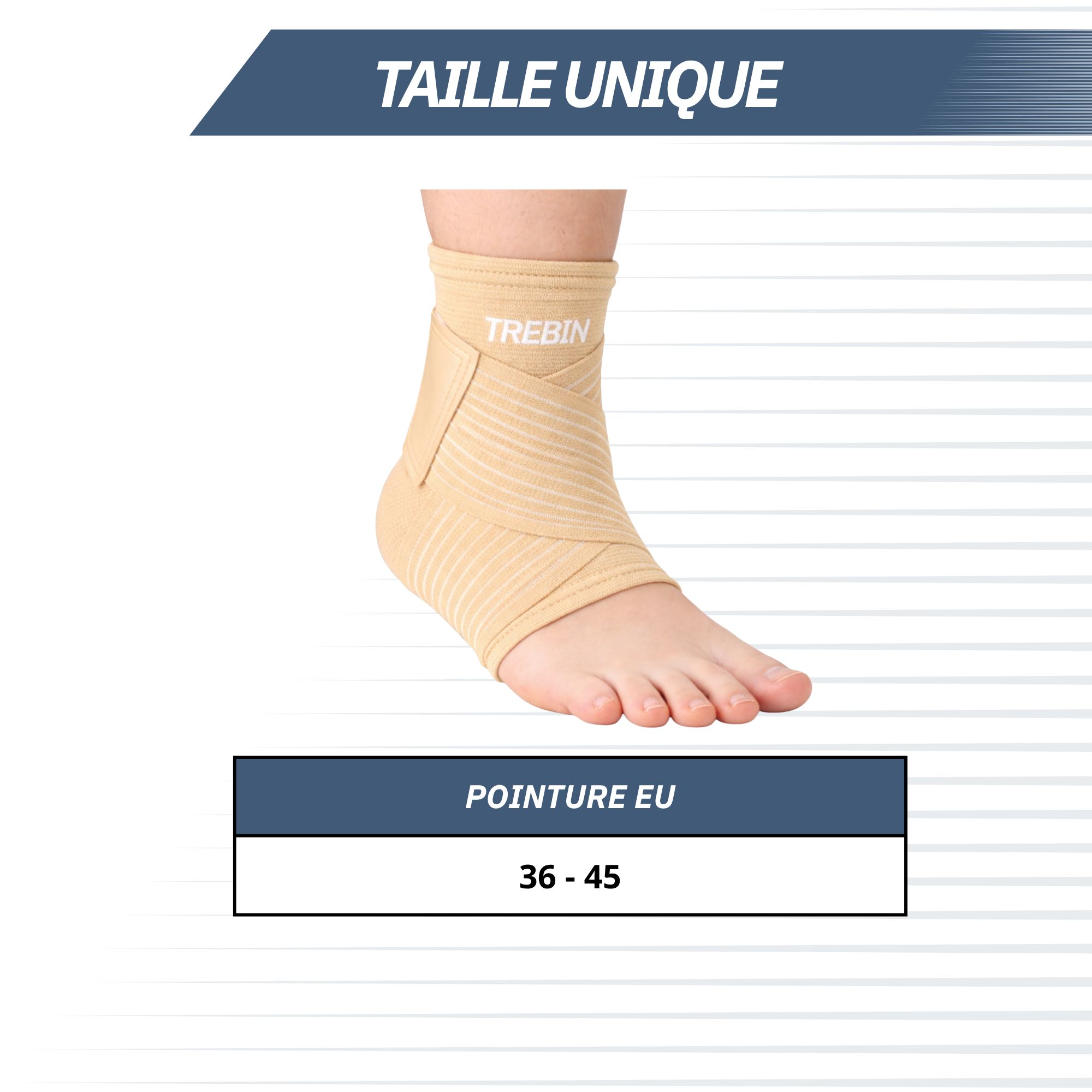Genouillère beige avec textes néerlandais : 'Beschermt gewicht', 'Ondersteunt beweging', 'Vermindert zwelling', 'Verbetert doorbloeding'.