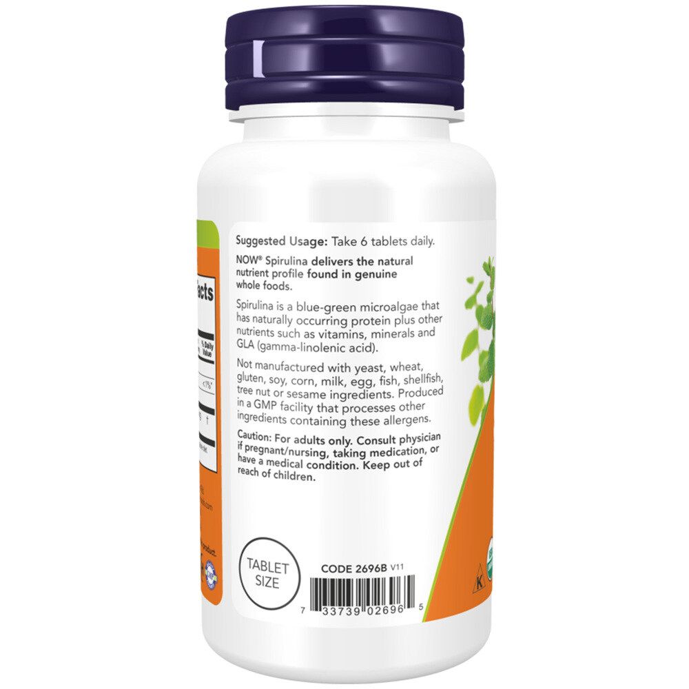 Dos du flacon. Inscription: Suggested Usage: Take 6 tablets daily. Fond orange, texte blanc.