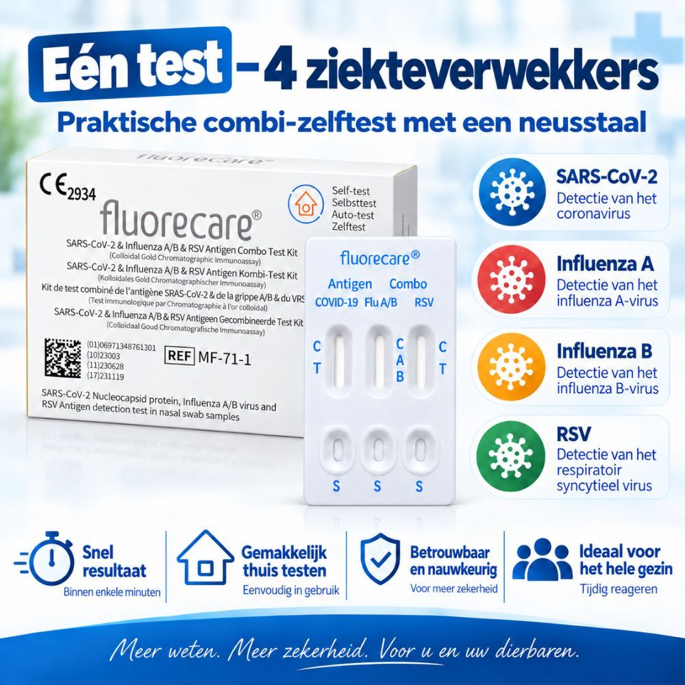 Eén test - 4 ziekteverwekkers: Fluorecare combi-zelftest met neusuitstrijkje.