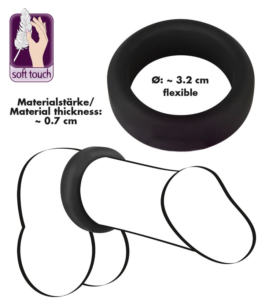 Anneau noir et flexible, diamètre env. 3,2 cm, épaisseur env. 0,7 cm.