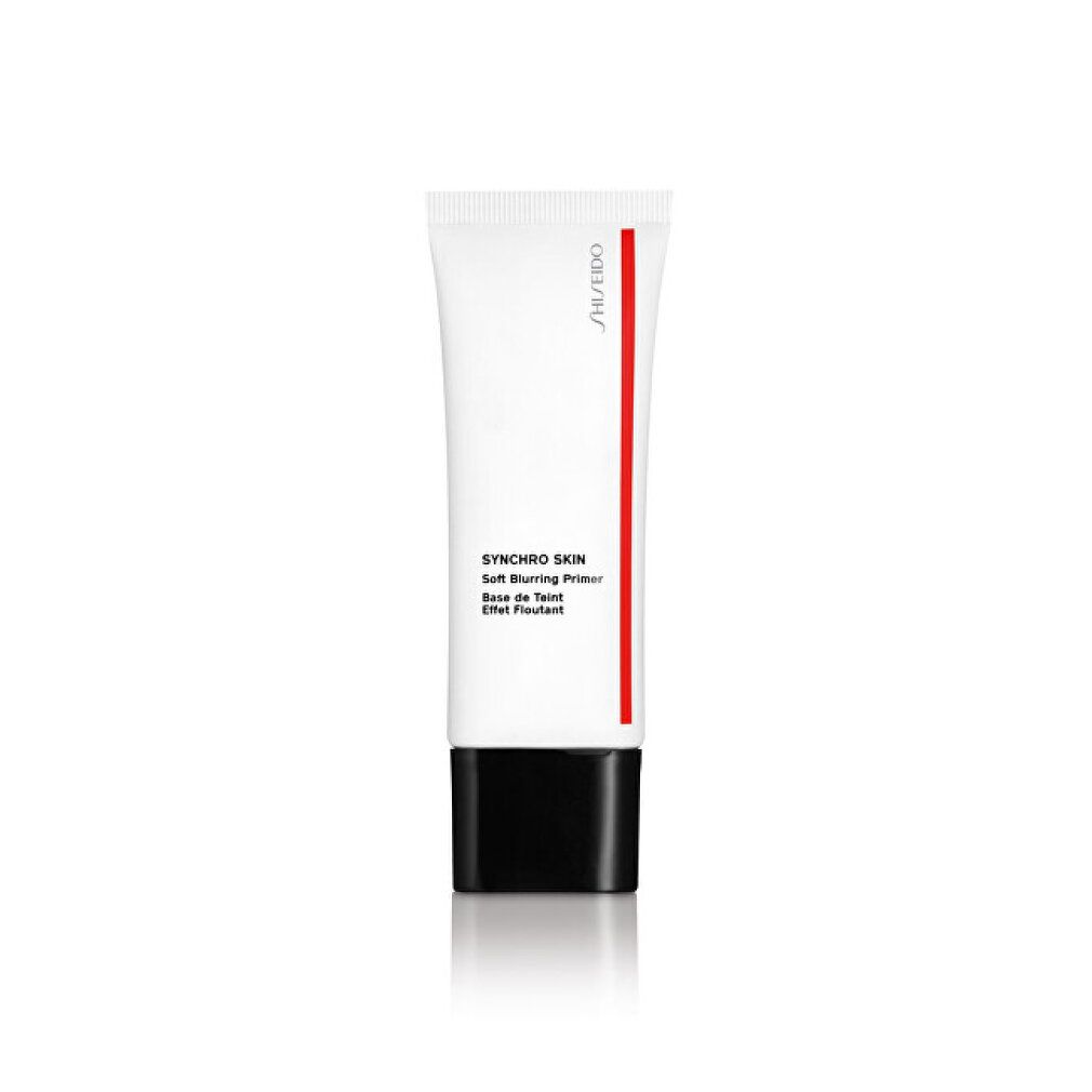 Tube blanc, base noire, bande rouge. Inscription: SYNCHRO SKIN Soft Blurring Primer.