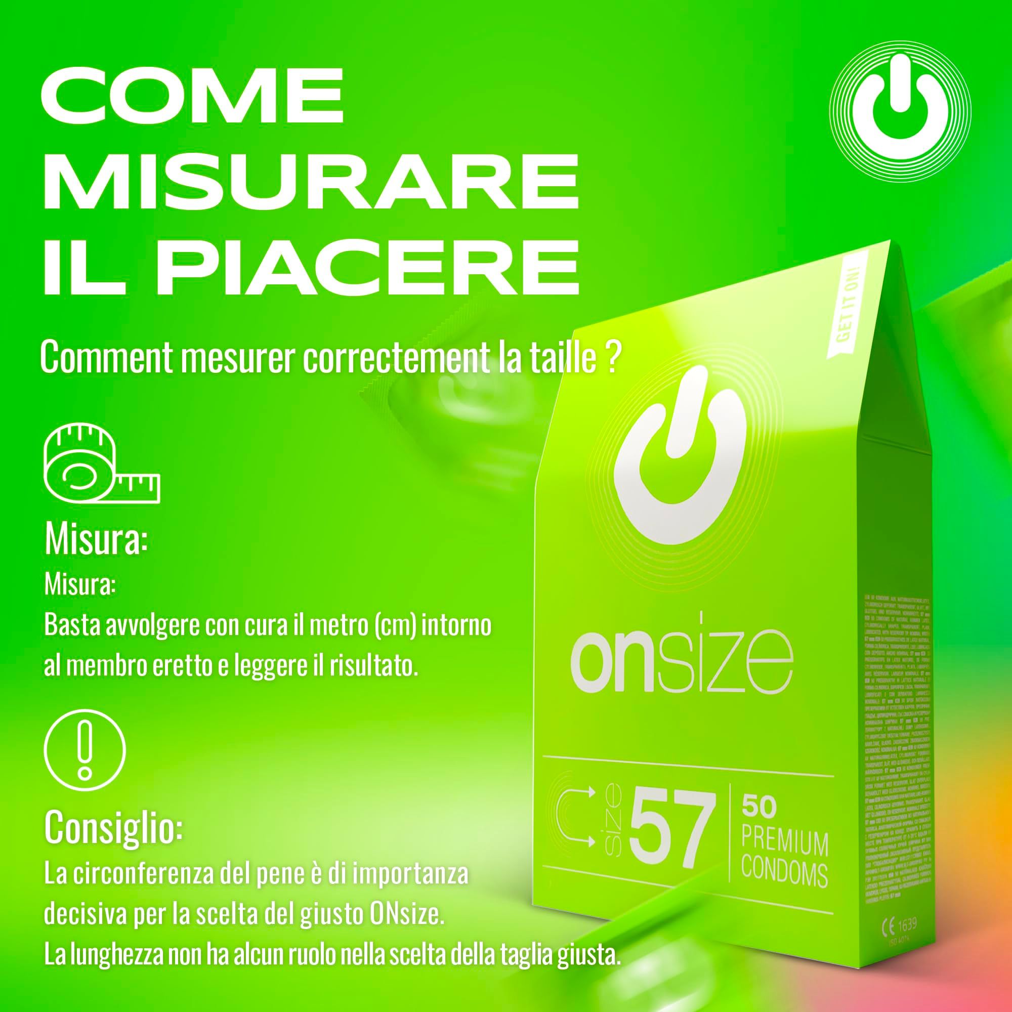 Guide de mesure de taille de préservatif avec boîte ONsize.