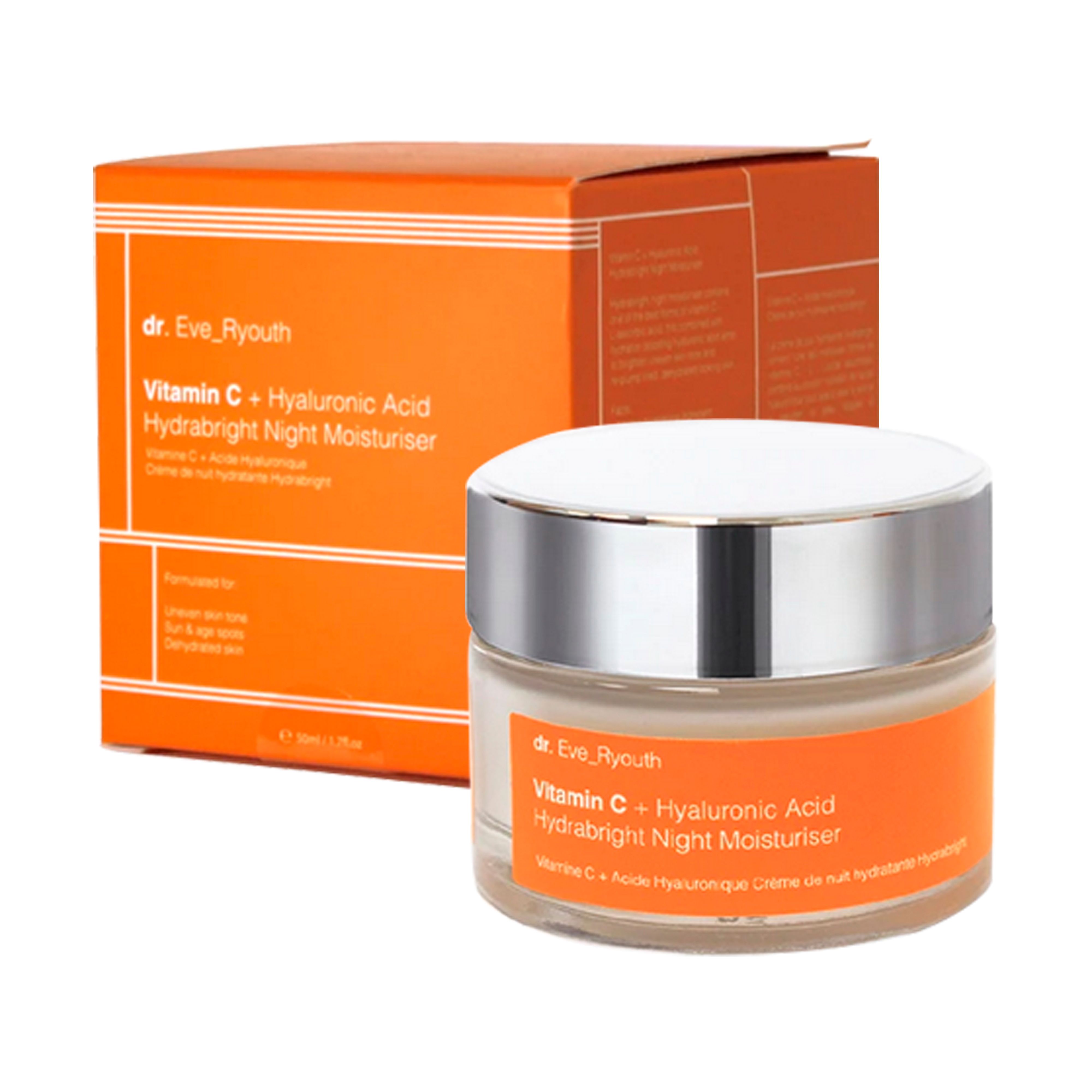 Dr. Eve_Ryouth Vitamine C + Hyaluronzuur Hydrabright Nachtcrème in pot met doos.