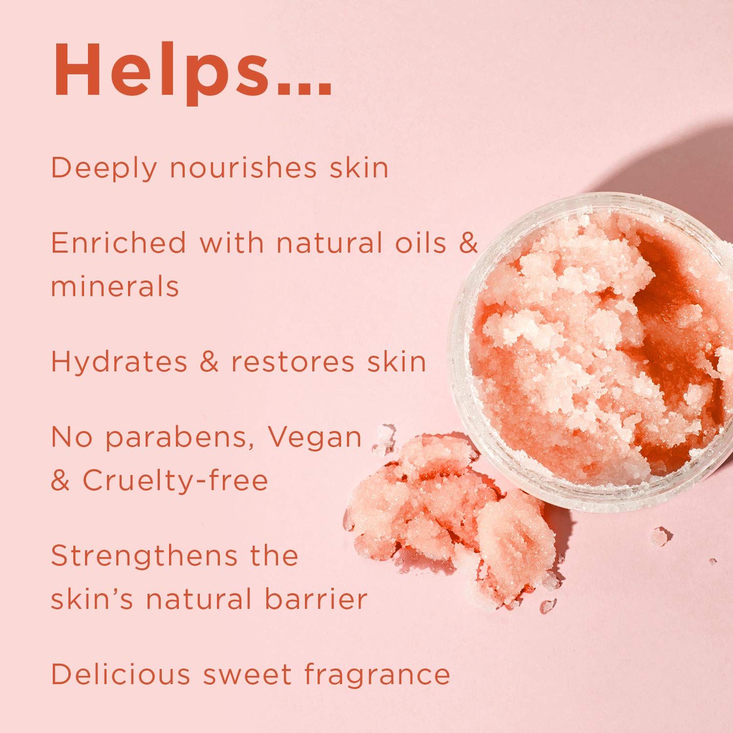 Tekst: Helps... Diepgaand voedt, met natuurlijke oliën & mineralen, hydrateert, zonder parabenen, vegan, dierproefvrij, versterkt huidbarrière.