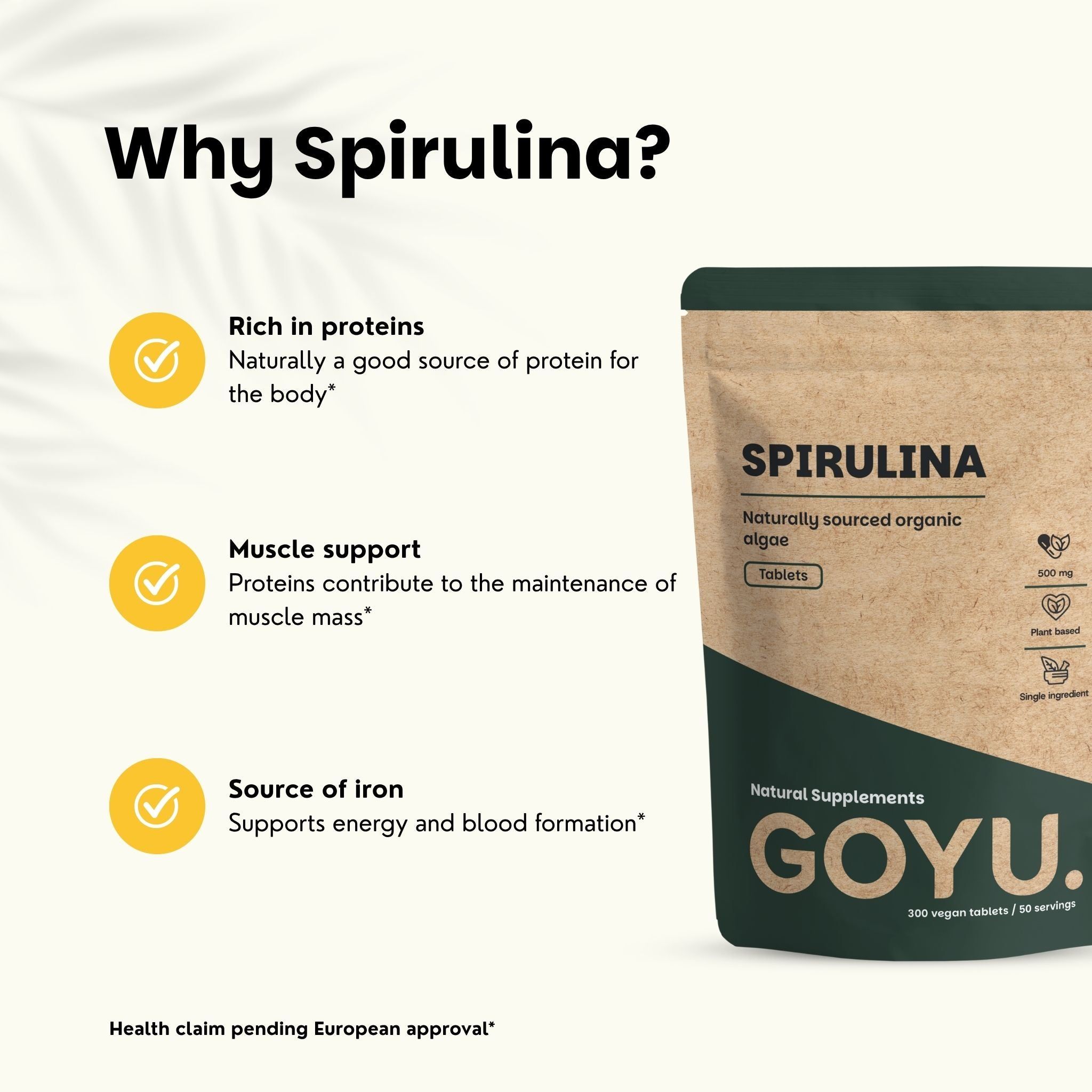 Spiruline bio : le comprimé ne contient qu'un ingrédient, 100% naturel, vegan, bio.