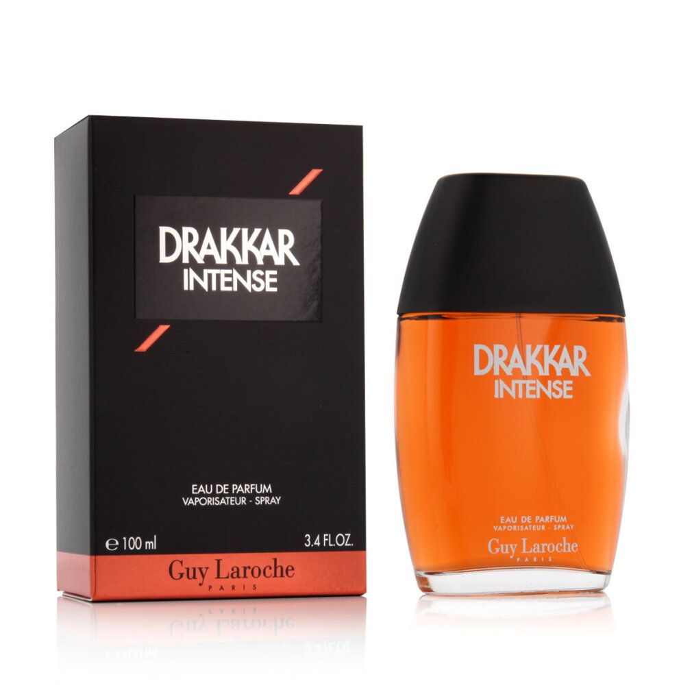 Homme torse nu. Inscription: Drakkar Intense. Texte: Senti la forza della seduzione ardente.