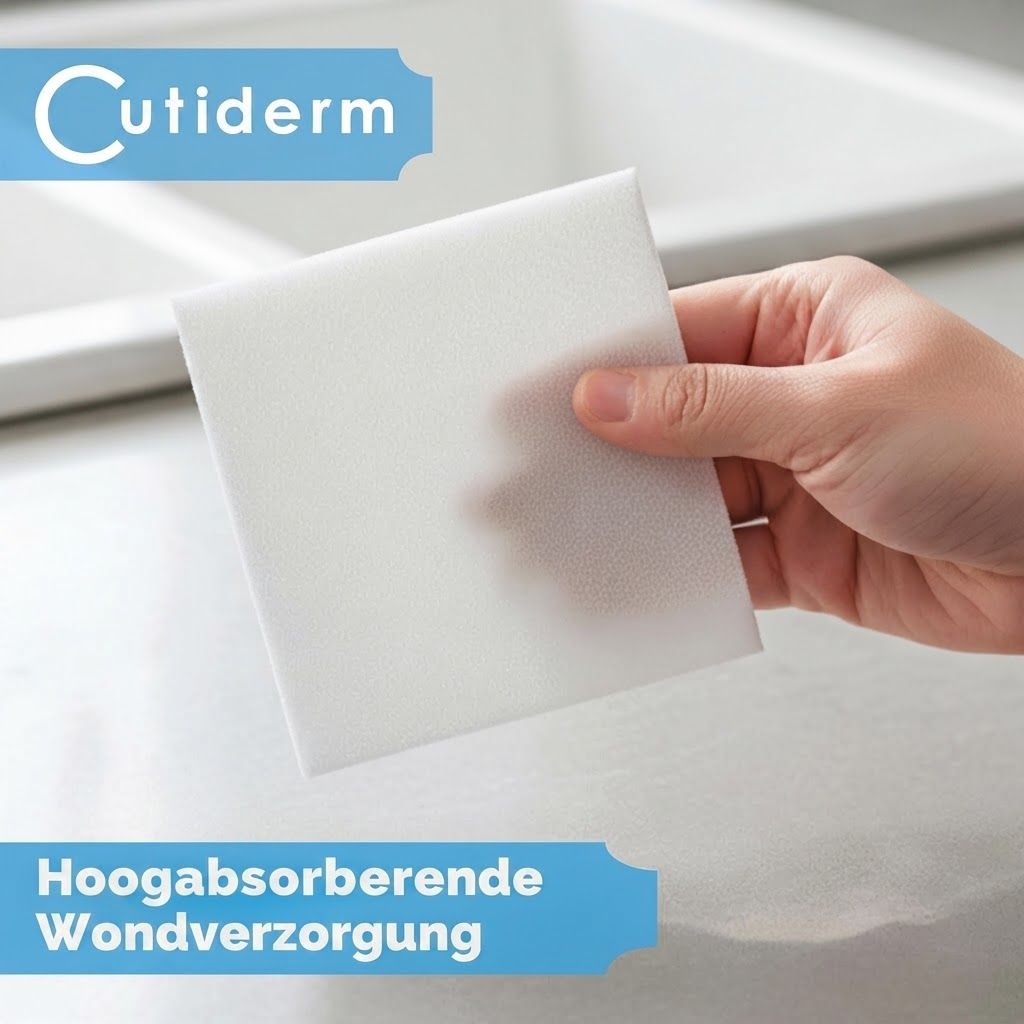 Een wit, zeer absorberend wondverzorgingsproduct van Cutiderm.