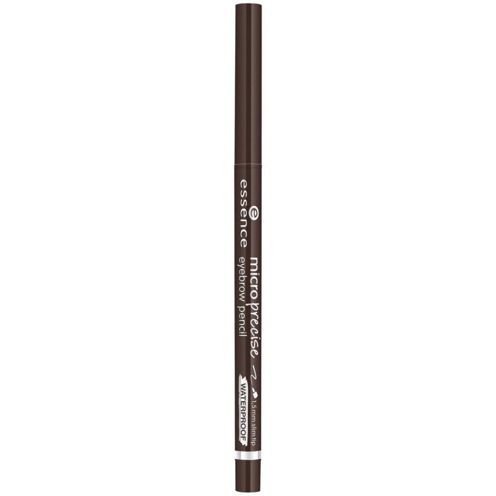 Crayon à sourcils brun. Inscription: essence, micro precise eyebrow pencil, waterproof. Pointe 0,9 mm.