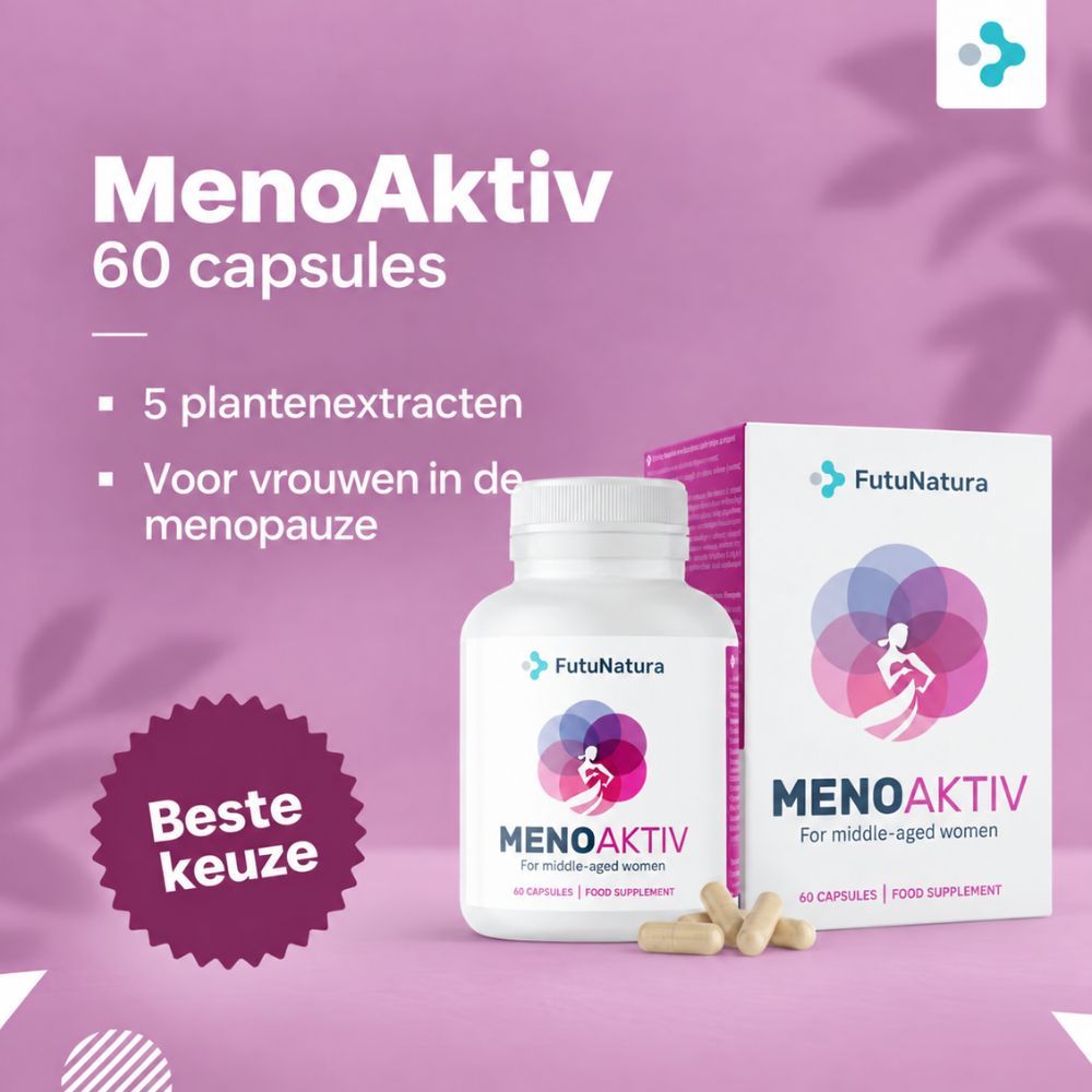 FutuNatura MenoAktiv: Vrouw, product, 5 plantenextracten voor welzijn.