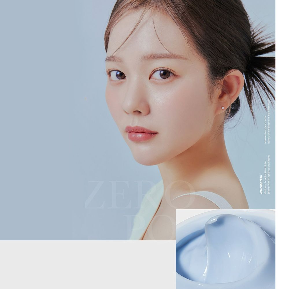 Portret van een vrouw met huidverzorgingsproduct. Klein beeld van de crème. Tekst: Zero Pore One Day Cream.