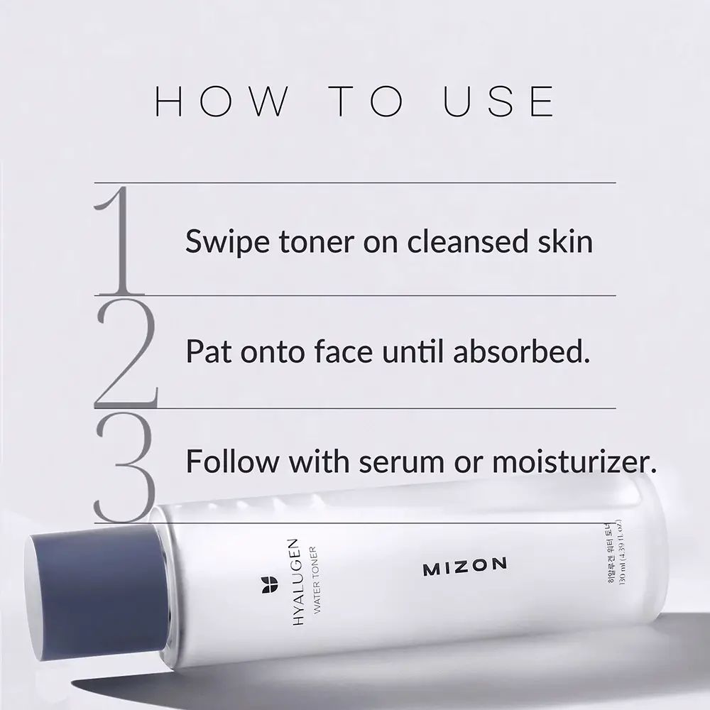Gebruiksaanwijzing. 1. Swipe toner on cleansed skin. 2. Pat onto face until absorbed. 3. Follow with serum or moisturizer.