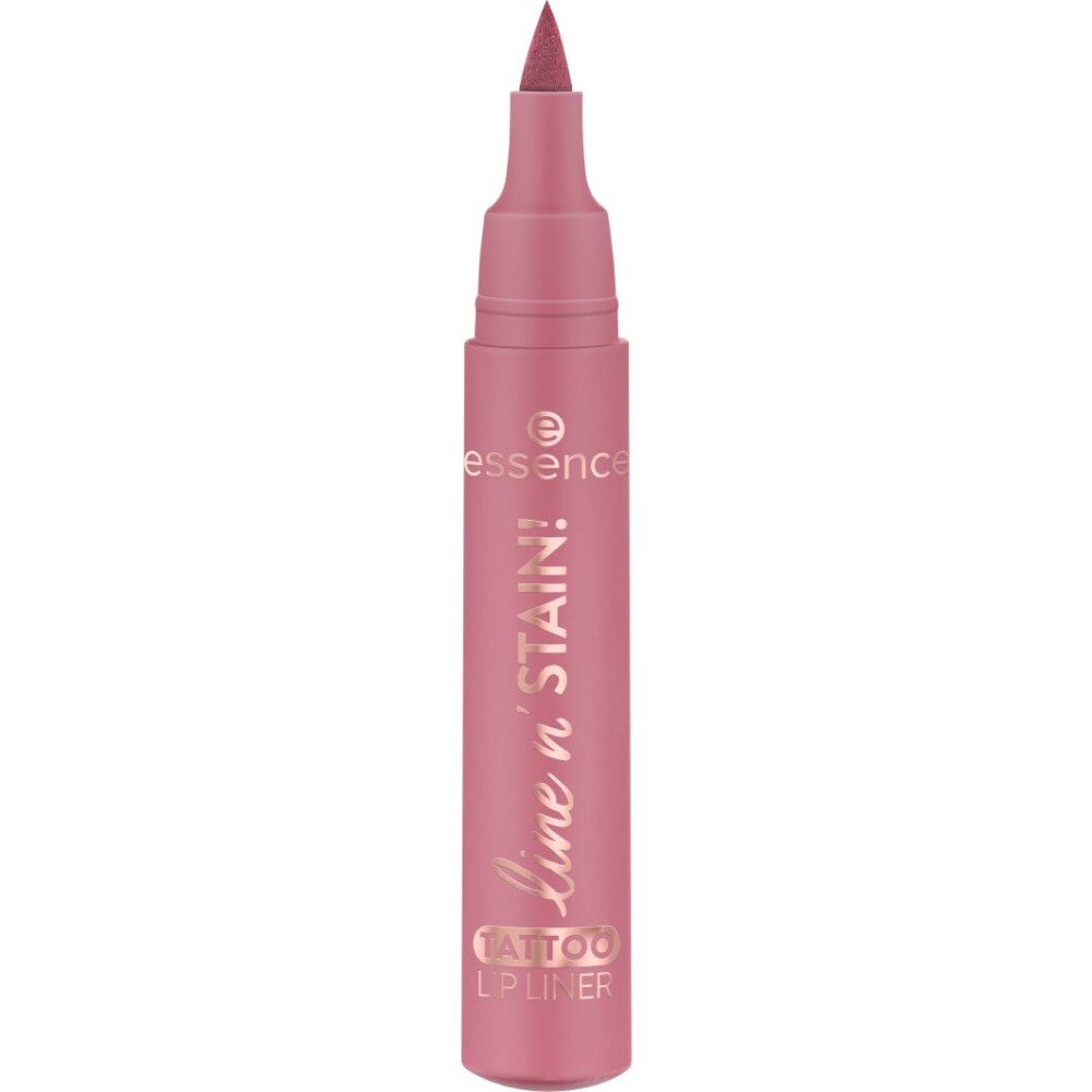 Roze lipliner. Opschriften: Essence, Line n' Stain, Tattoo Lipliner.