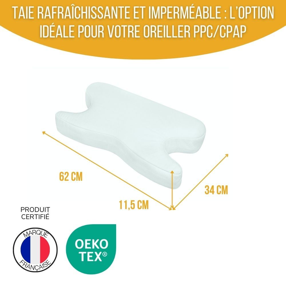 Oreiller blanc papillon. Dimensions : 62x34x11,5 cm. Certification Oeko-Tex. Marque française.