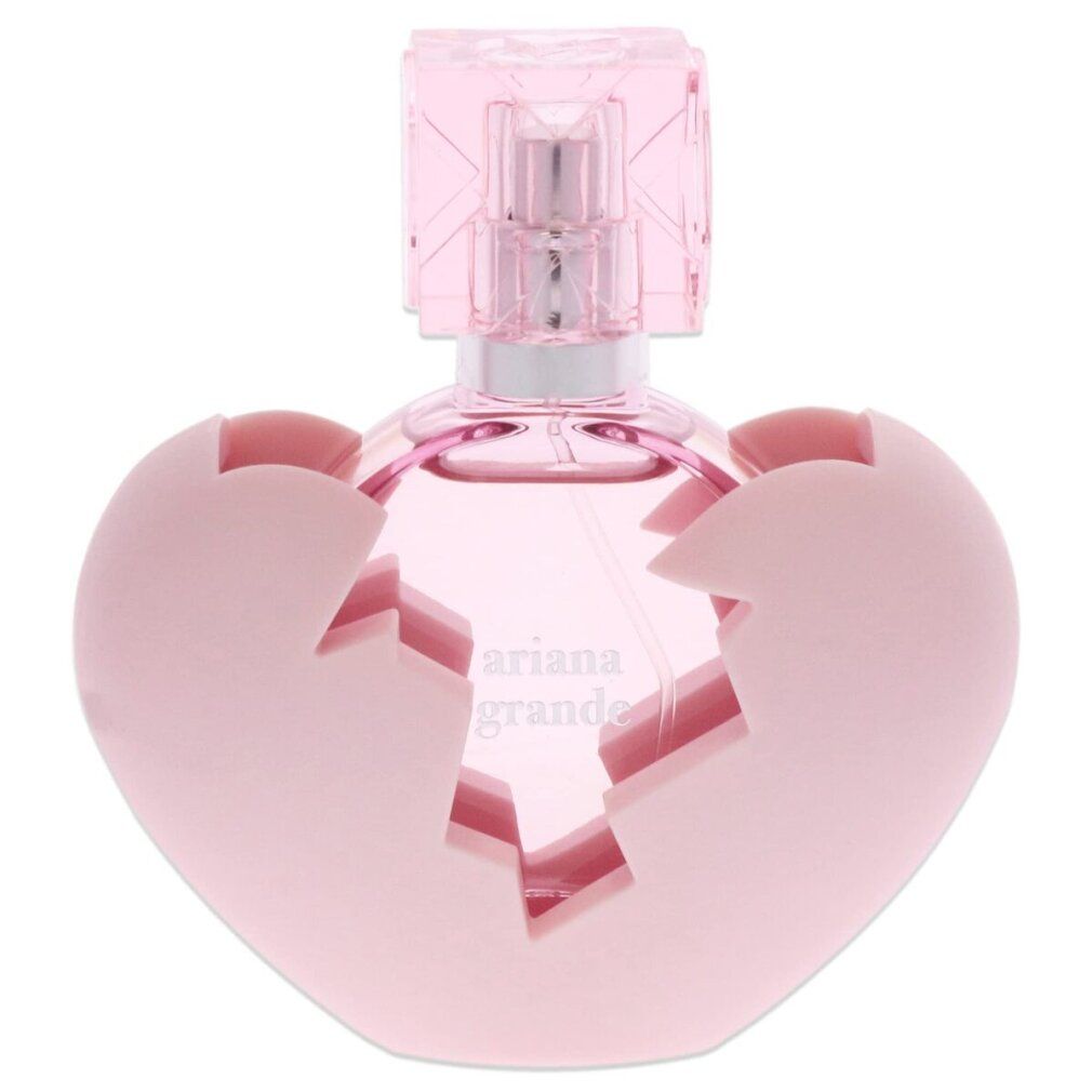 Hartvormige parfumfles met roze omhulsel en transparante dop.