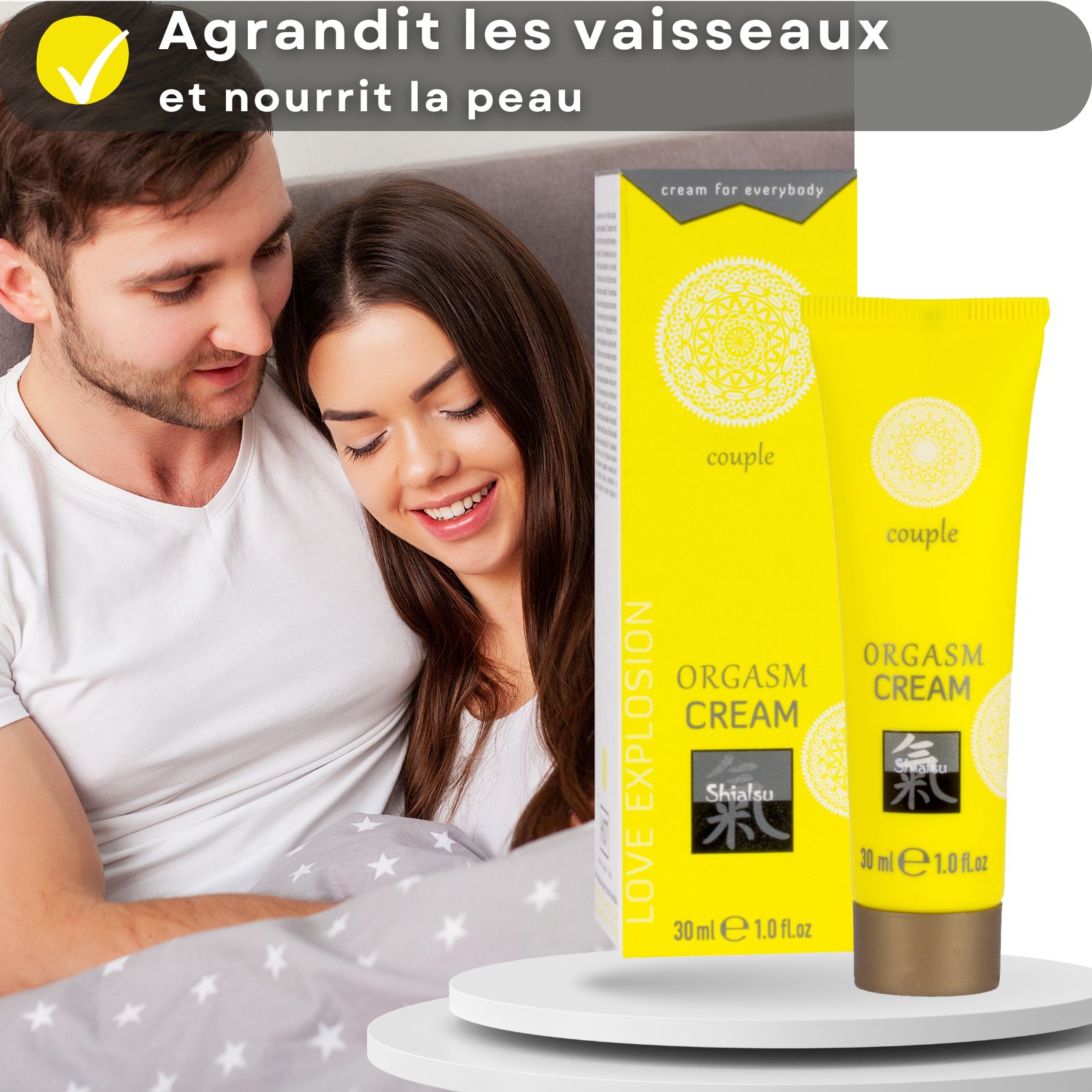 Crème Orgasme Shiatsu pour couples: Augmente sensibilité, soin peau, dilate vaisseaux.