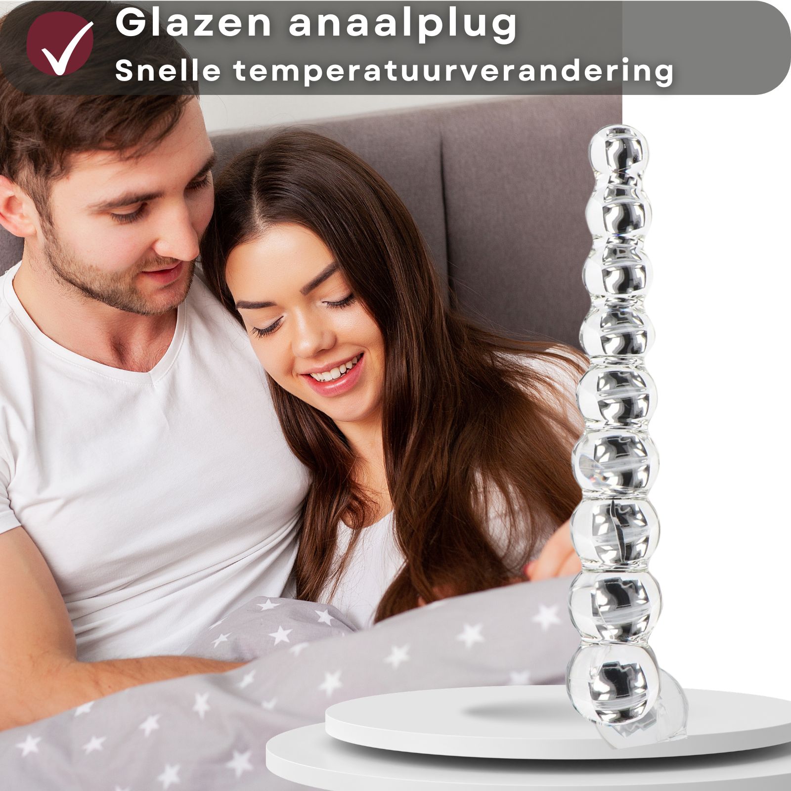Glazen anale plug. Snelle temperatuurverandering. 9 kralen. Kegelvorm.