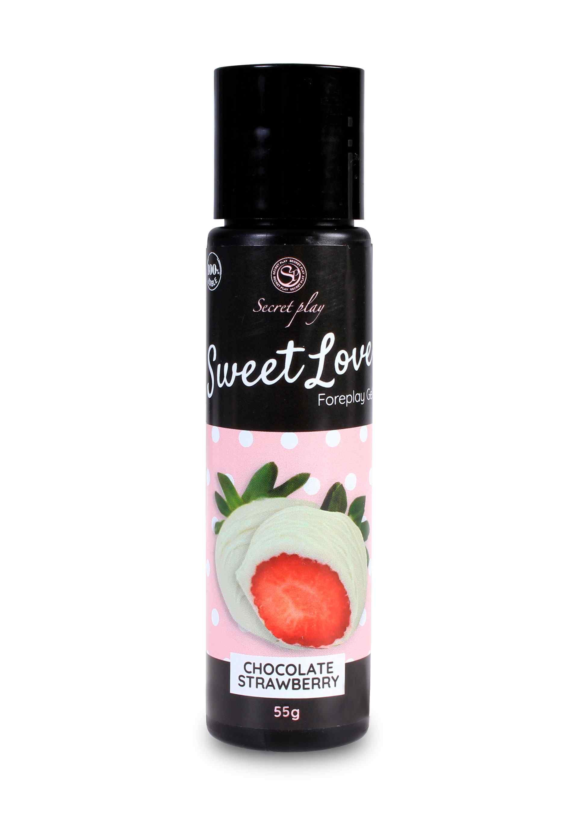 Flesje Secret Play Sweet Love Foreplay Gel, chocolade aardbei smaak. 55g.