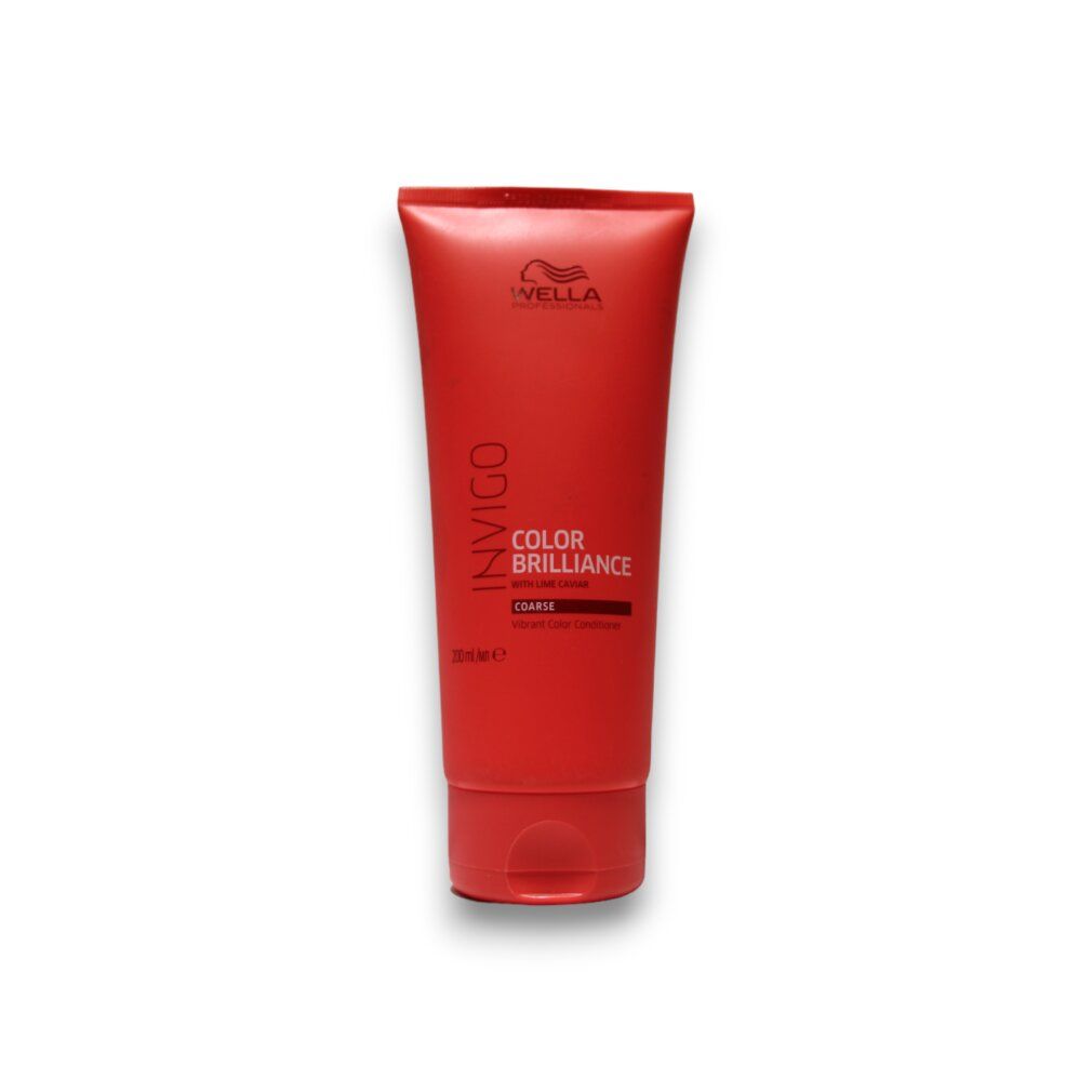 Rode tube Invigo Color Brilliance. Tekst: Voor fijn haar. Wella logo. 200ml.