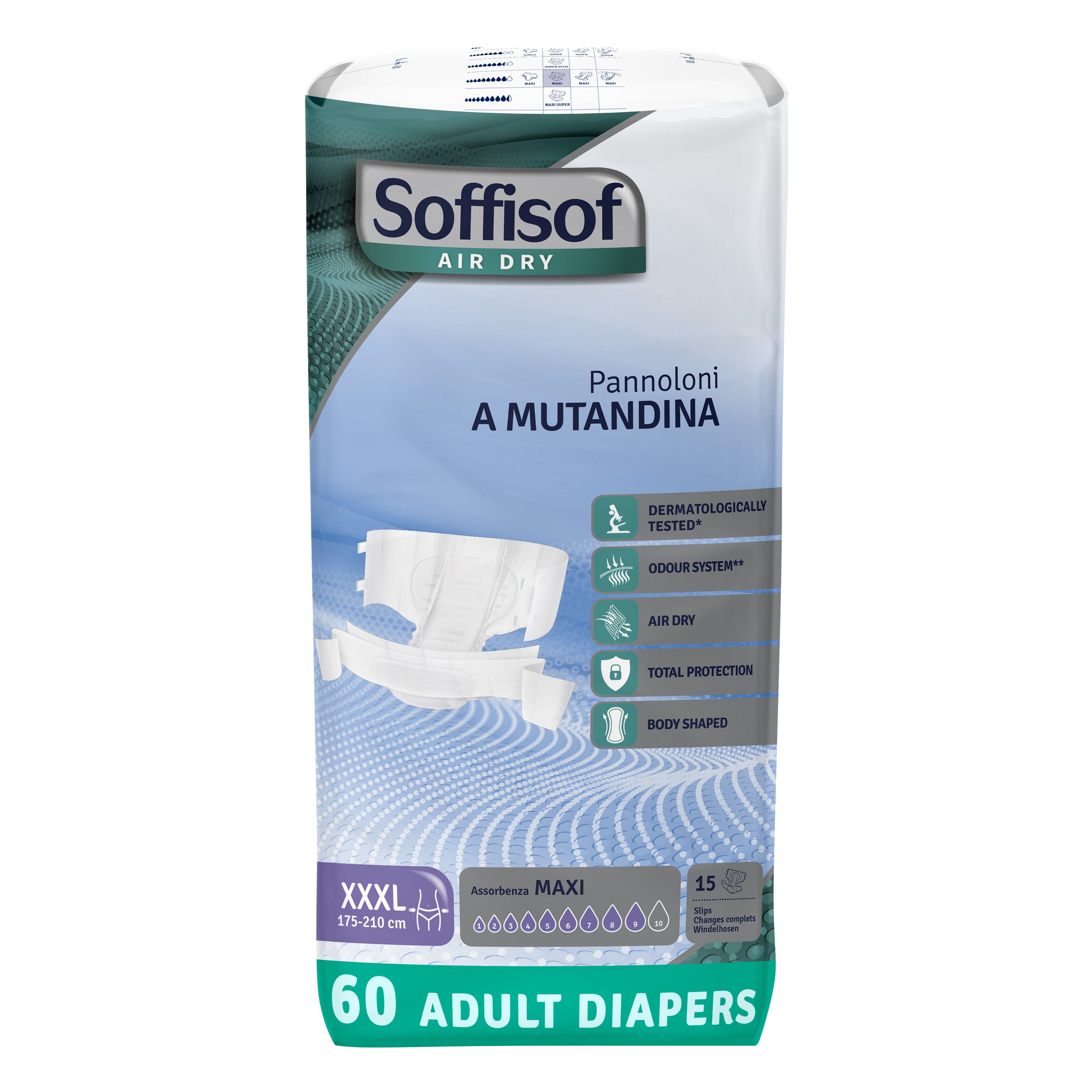 Soffisof Air Dry Maxi luiers. Verpakking van 60 stuks. Maat XXXL. Productinformatie.