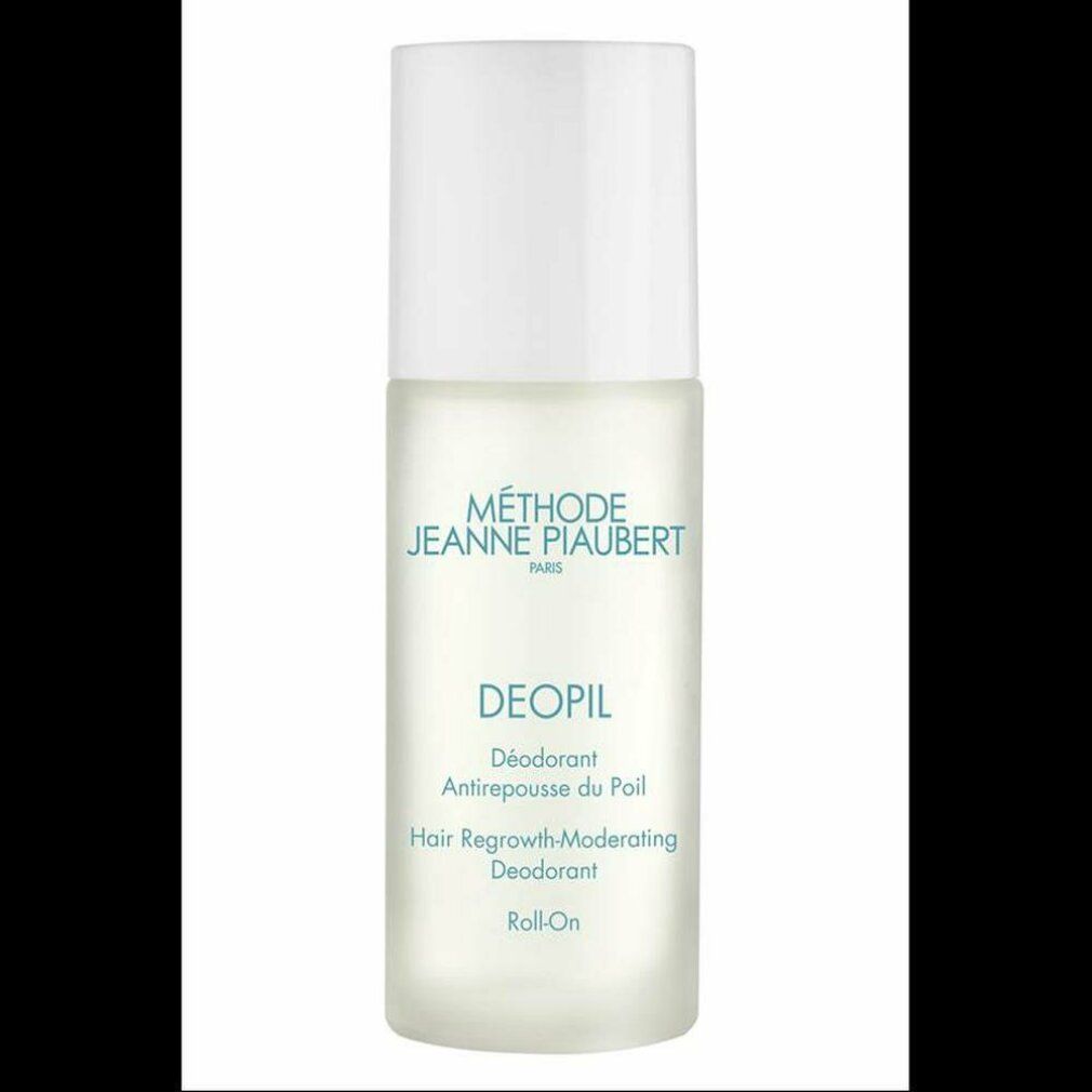 Déodorant Roll-On avec bouchon blanc et flacon en verre dépoli. Texte : MÉTHODE JEANNE PIAUBERT DEOPIL.