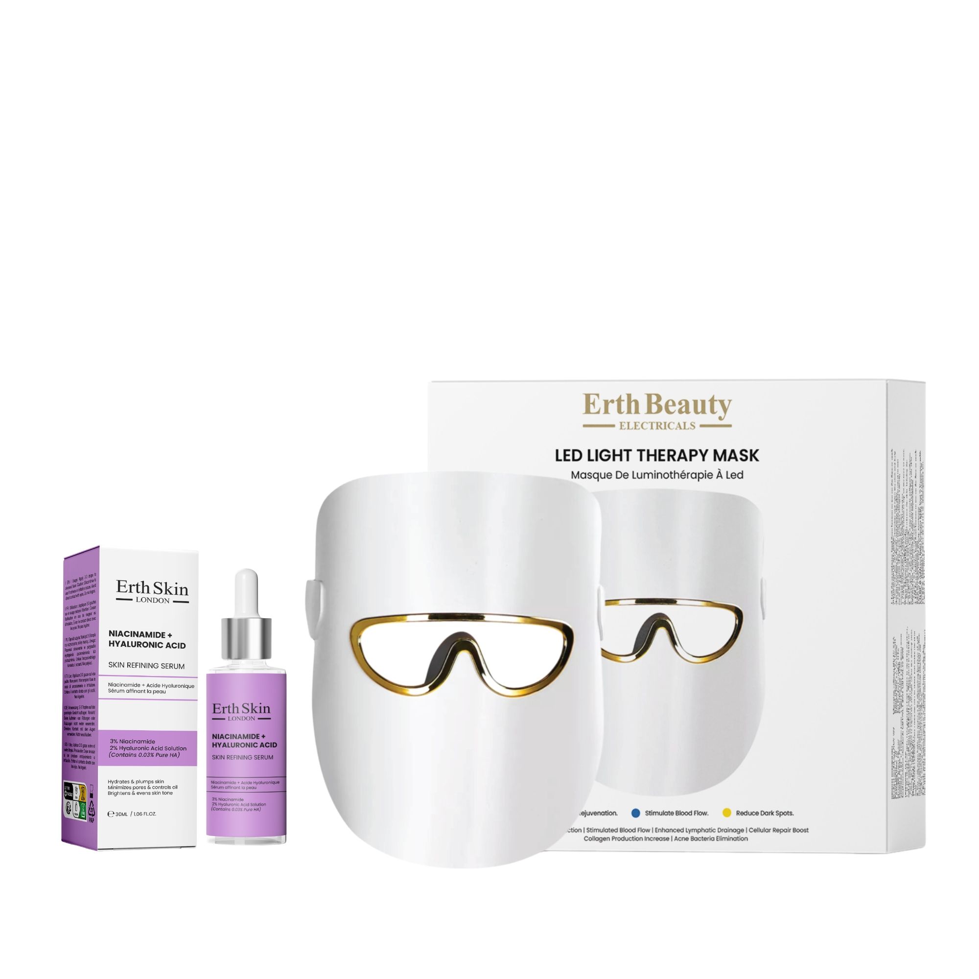 ErthSkin London Masque LED Blanc Duo Niacinamide Acide Hyaluronique