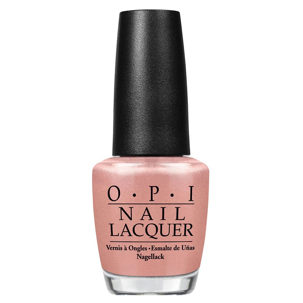 OPI nagellakfles. Roze lak, zwarte dop. Productnaam: OPI NAIL LACQUER.