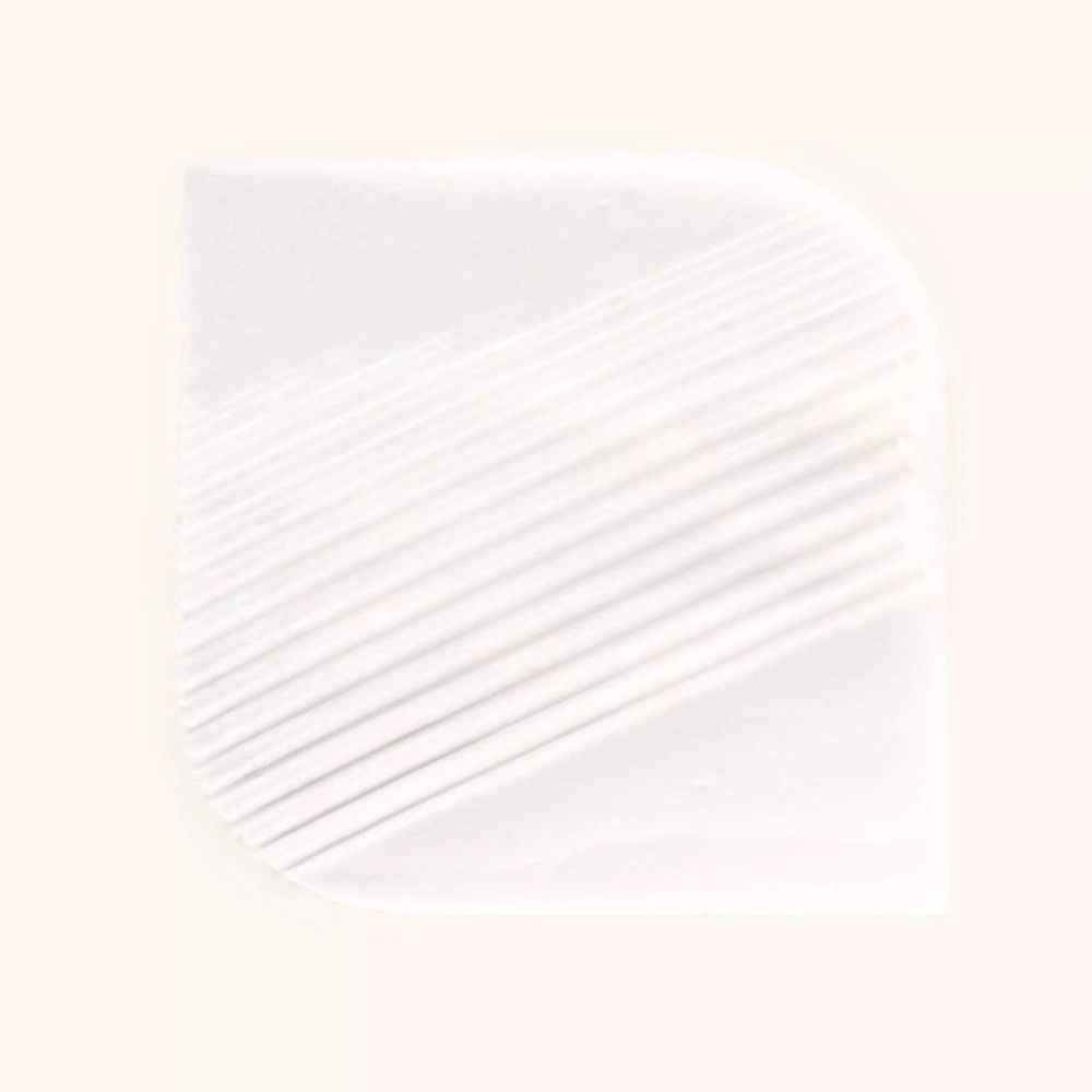 Wit, vierkant product met afgeronde hoeken en een geribbeld oppervlak.