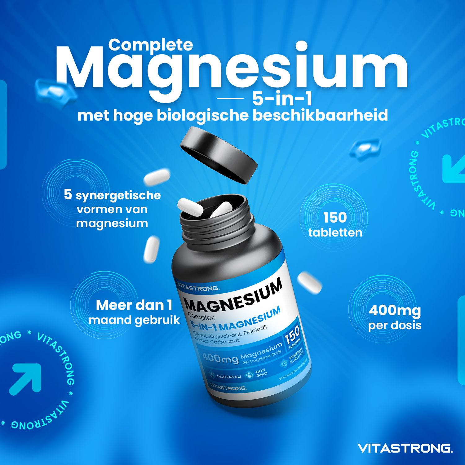 Vitastrong Vitamine B12  & Magnesium Complex 5-in-1 – dagelijkse energie en optimale opname