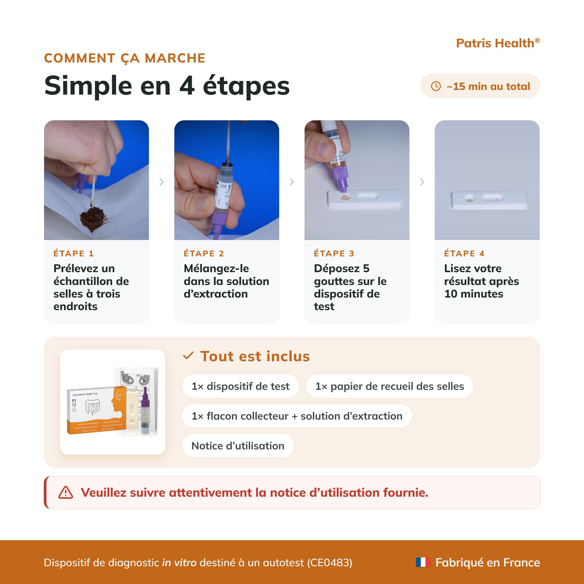 Version française : 4 étapes pour utiliser le test Calprotectin.