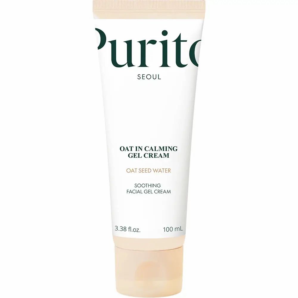 Tube blanc. Logo PURITO. OAT IN CALMING GEL CREAM. 100 ml. Bouchon beige.