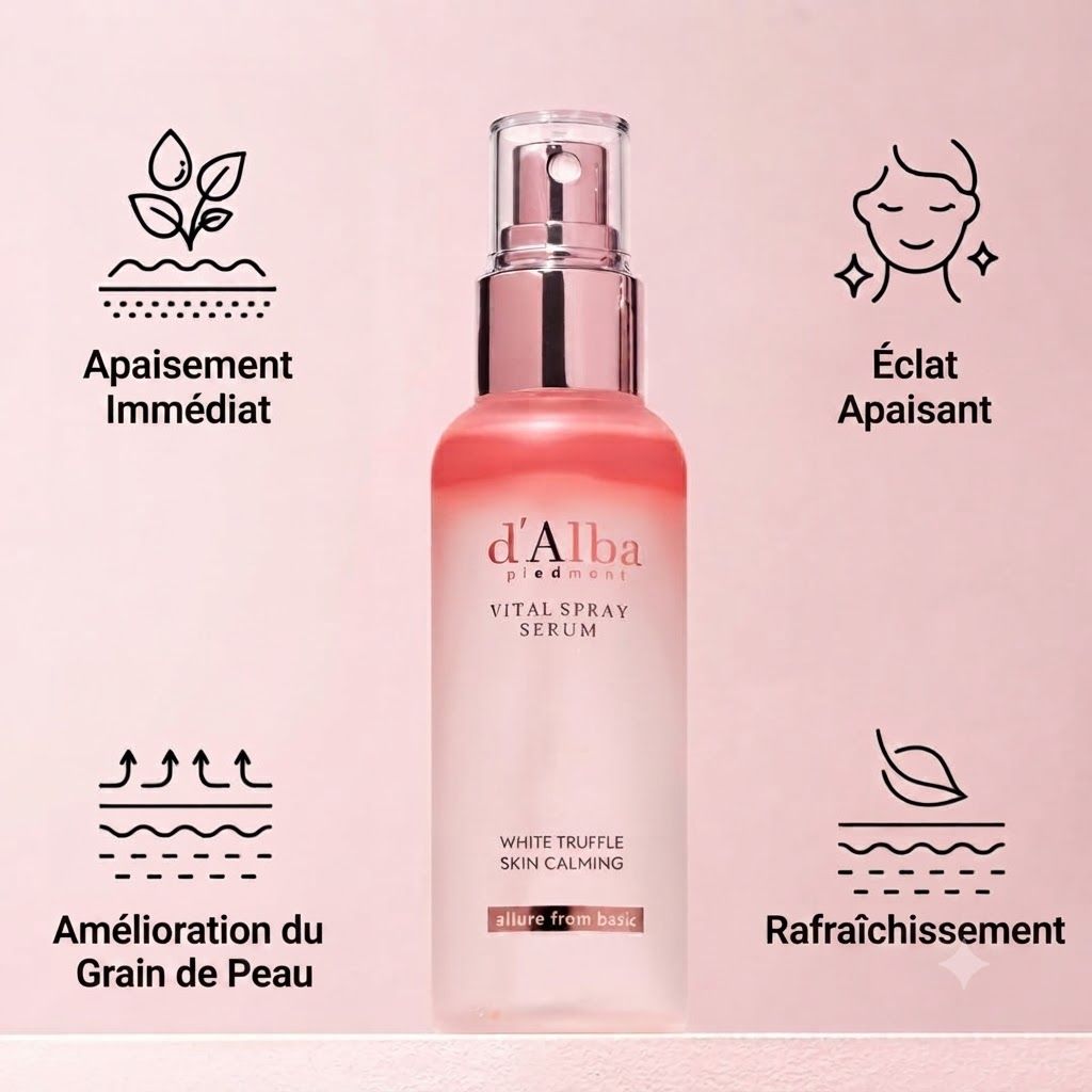 Sérum spray vital d'Alba avec apaisement de la peau à la truffe blanche dans un flacon pompe.