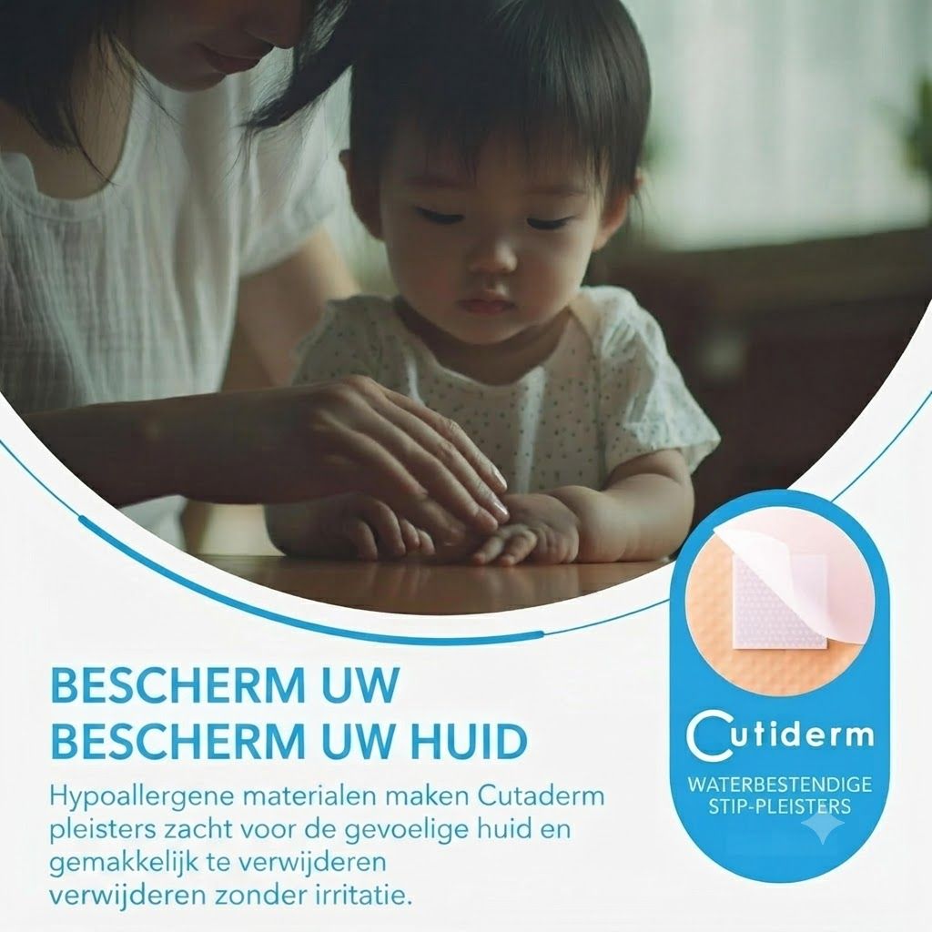 Cutiderm waterbestendige pleisters op huid met een hand.