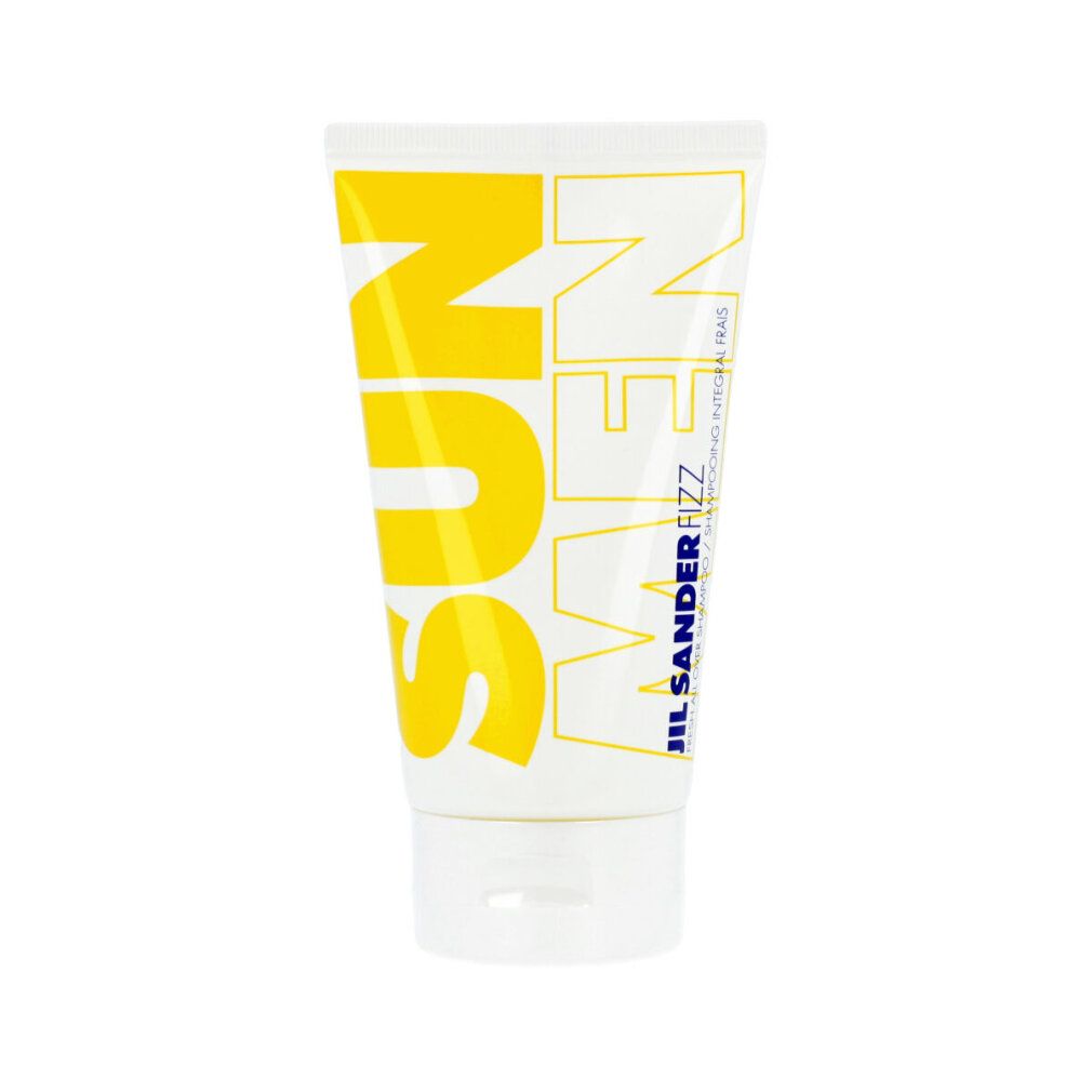 Witte en gele tube. Opschrift SUN MEN in geel. Jil Sander Fizz. Witte dop.
