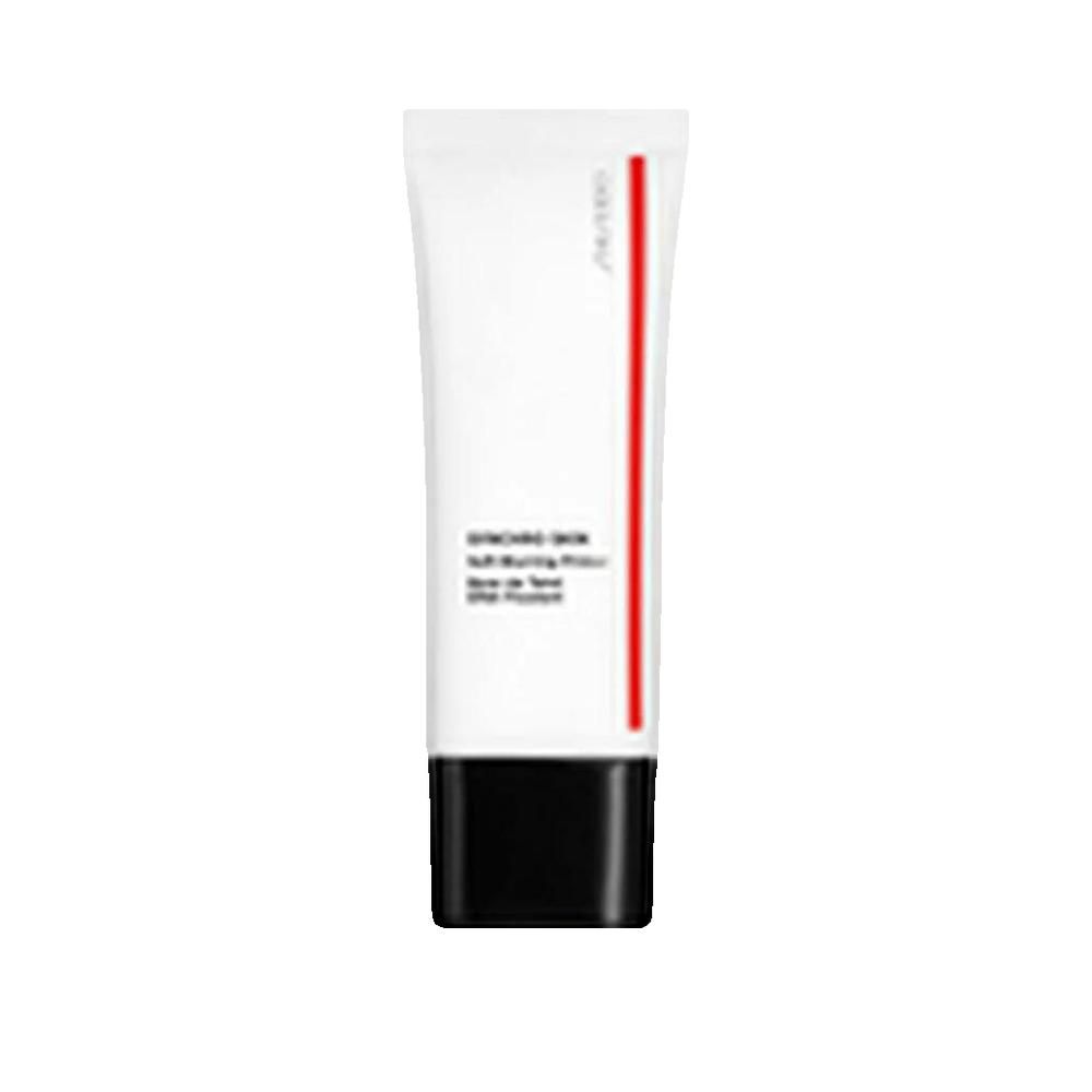 Tube blanc, base noire, bande rouge. Inscription: SYNCHRO SKIN Soft Blurring Primer.