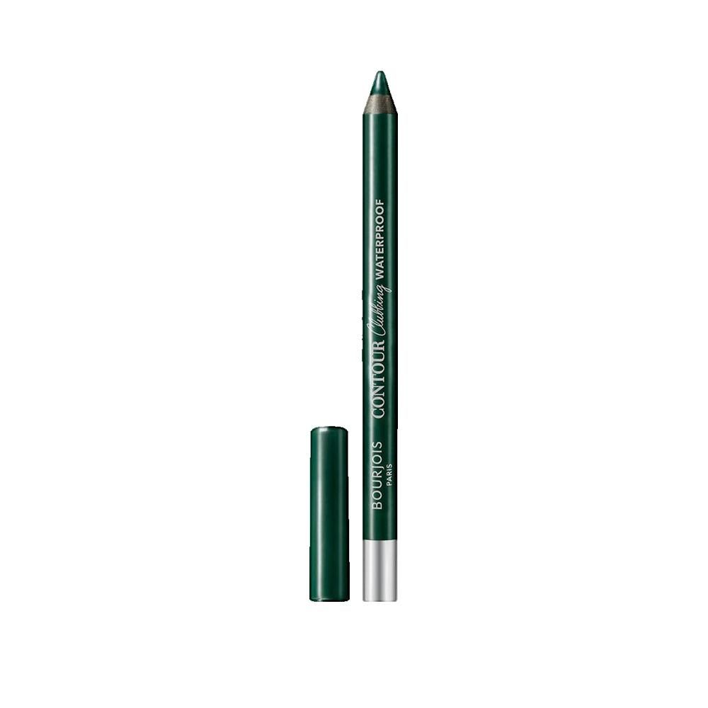 Groene eyelinerpotlood met dop. Opschrift: Contour Clubbing Waterproof. Merk: Bourjois Paris.