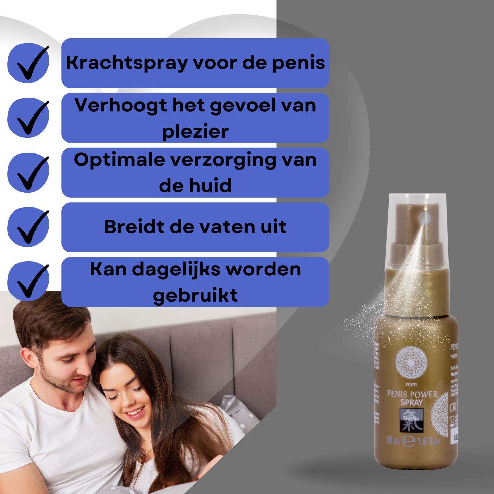 Doos Penis Power Spray voor mannen, blauwe verpakking met mandala-design.