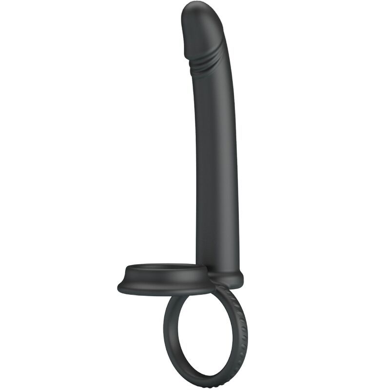 Anneau de pénis noir avec une large base et un anneau texturé.
