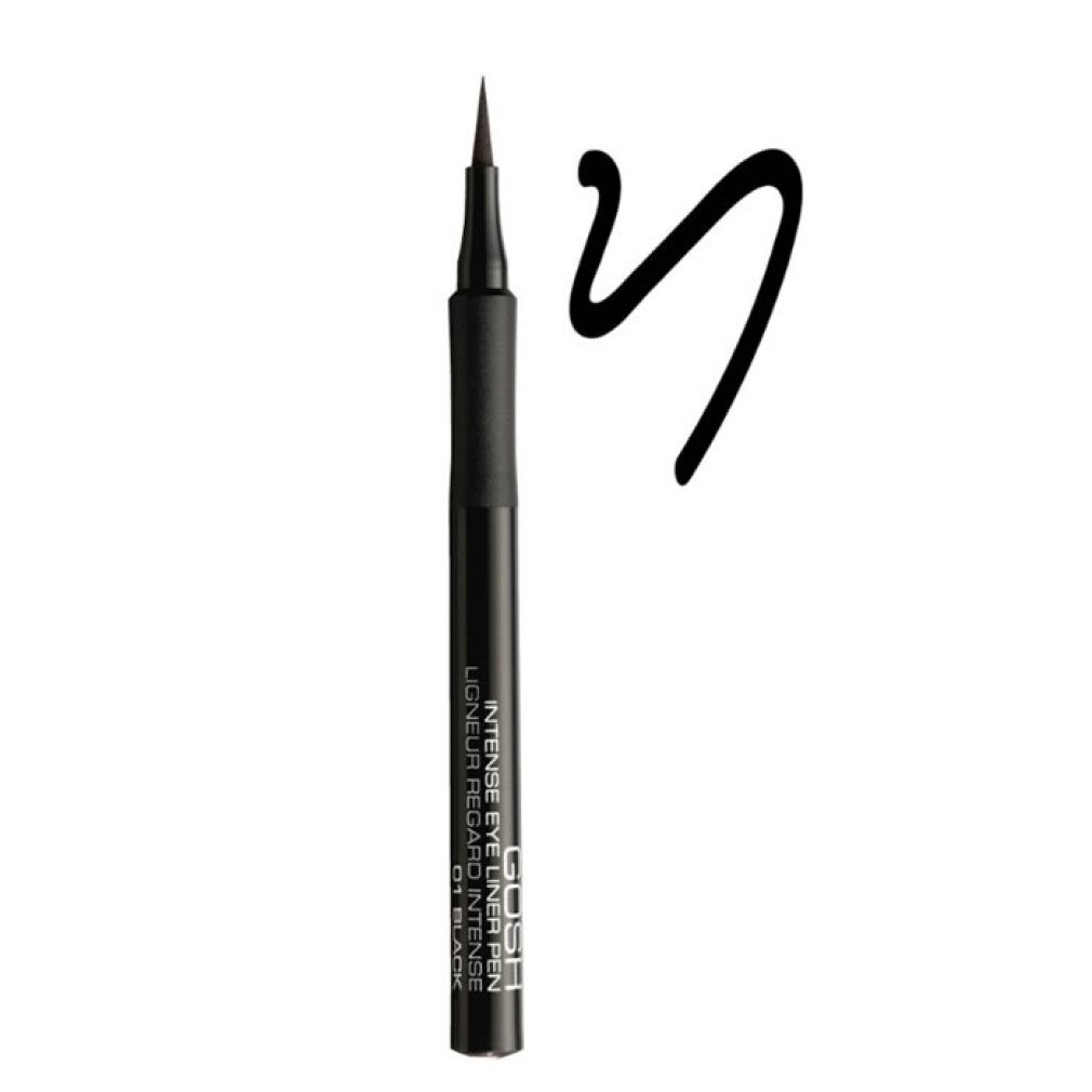 Gosh Intense Eyeliner Pen noir avec une pointe fine et une ligne courbe.
