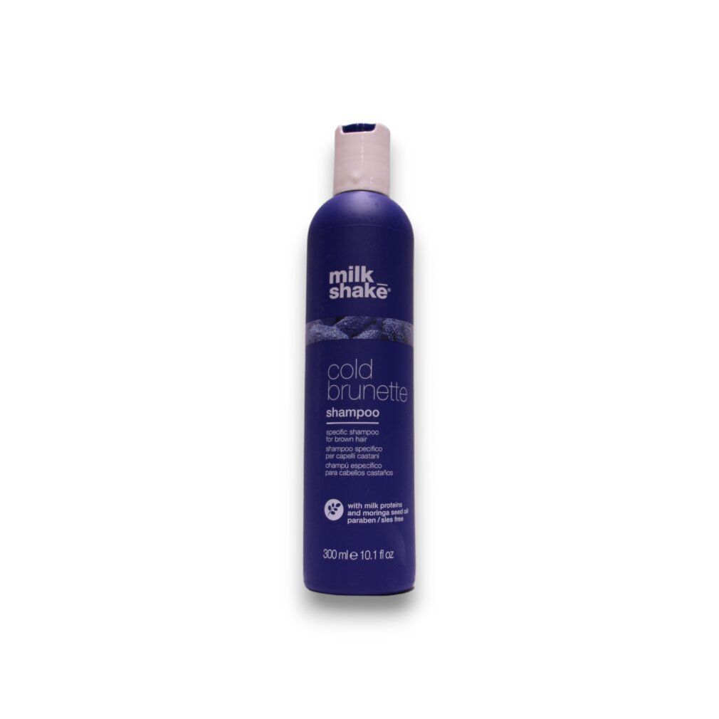 Milk Shake Cold Brunette Shampoo, 300ml. Flacon violet avec bouchon blanc à rabat.