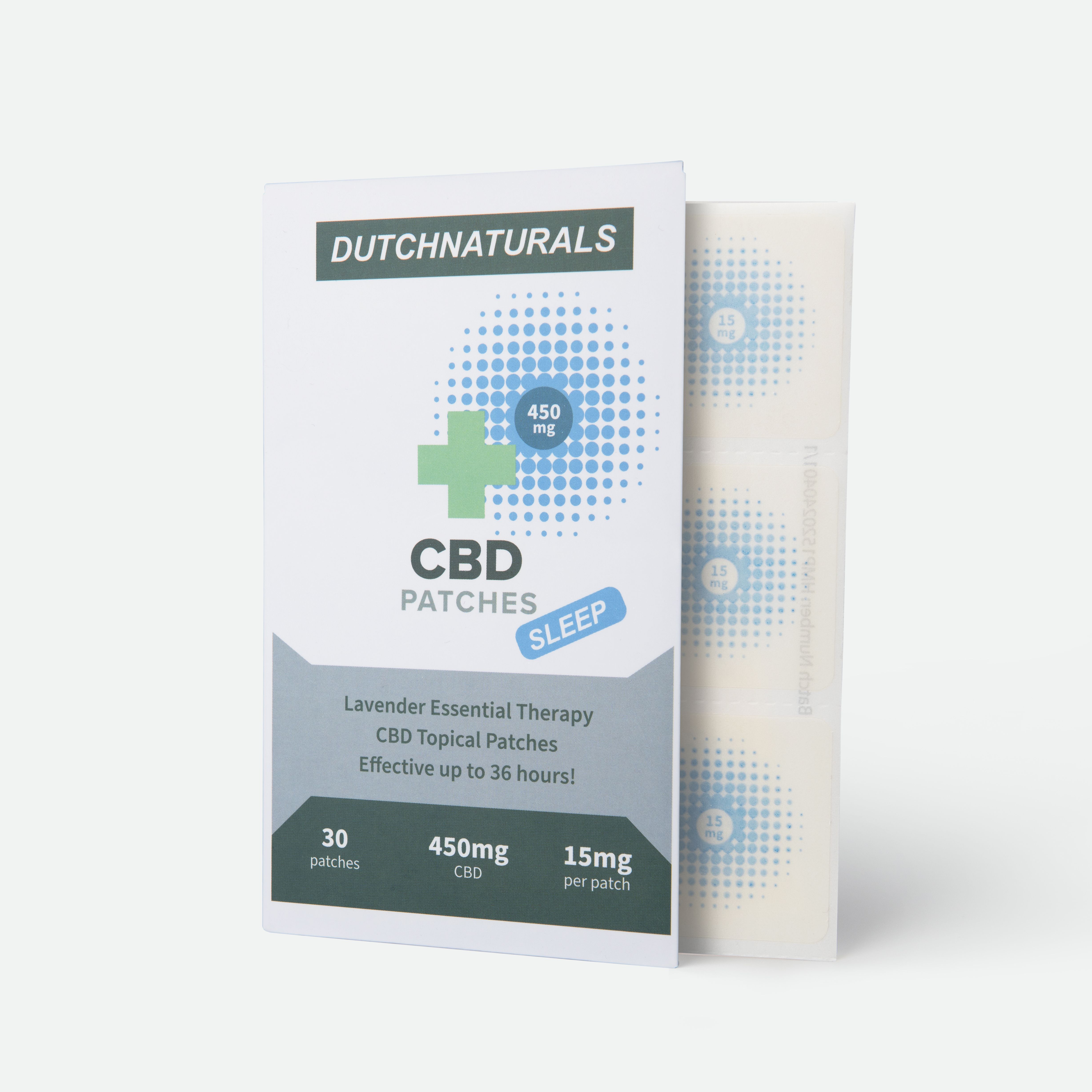 Emballage de patchs CBD. Imprimé: marque, nom du produit, ingrédients et quantité.