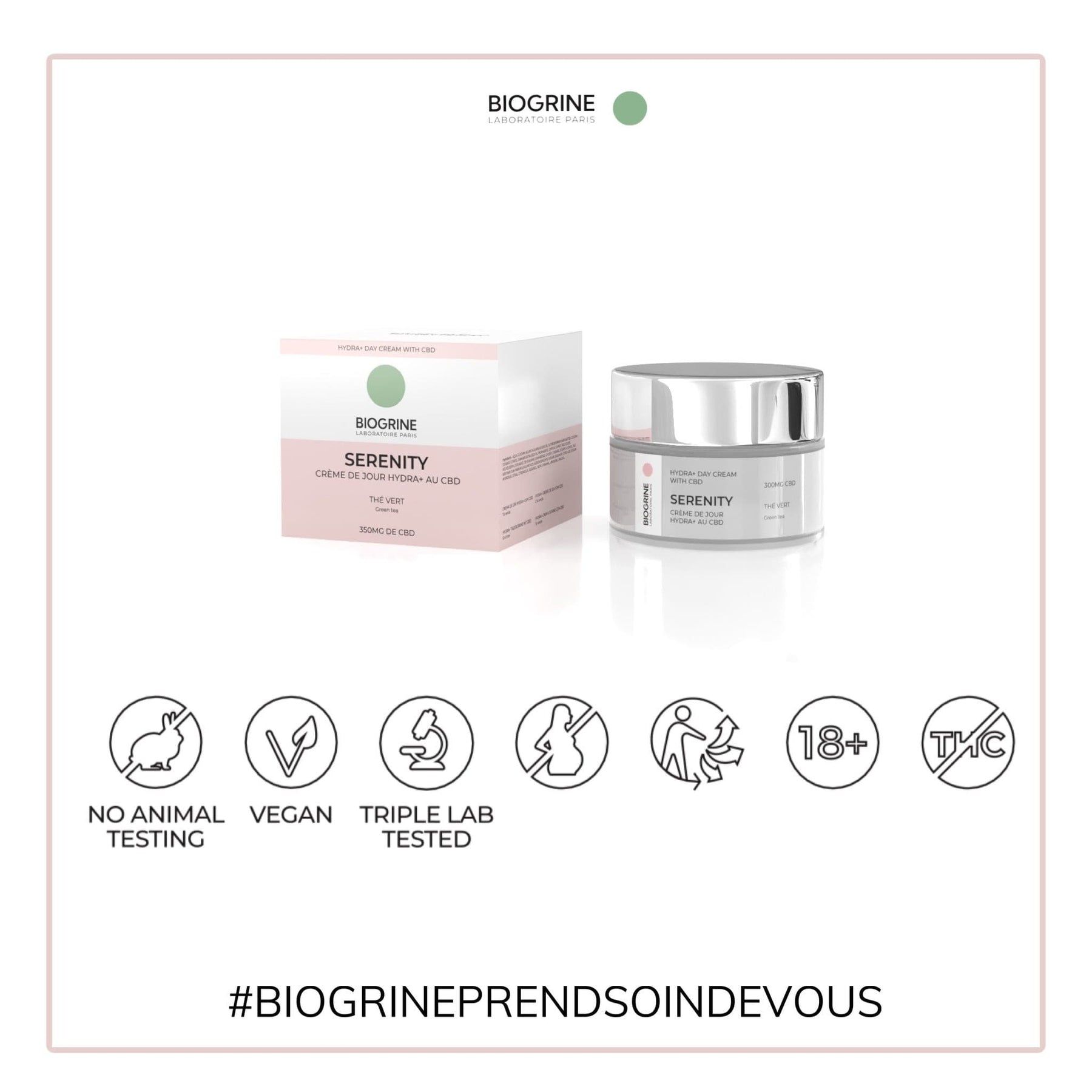 BIOGRINE "SERENITY" – HYDRA+ dagcrème met CBD en groene thee