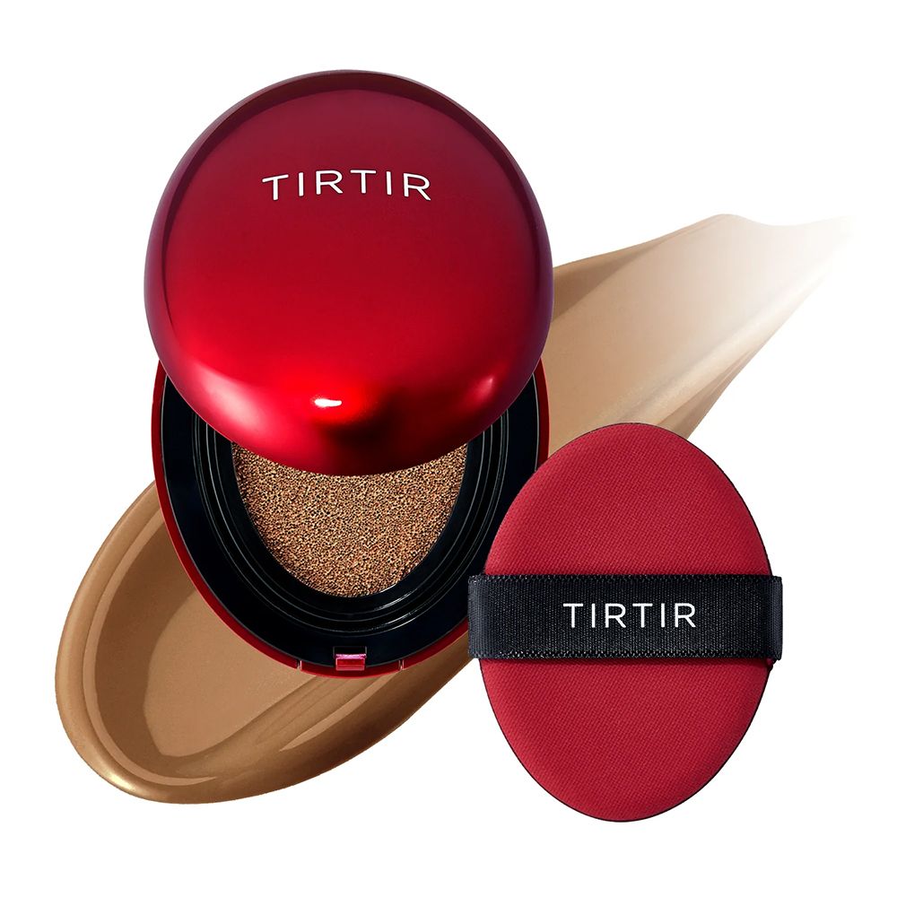Coussinet rouge ouvert avec éponge et couleur de maquillage. Marque TIR TIR.