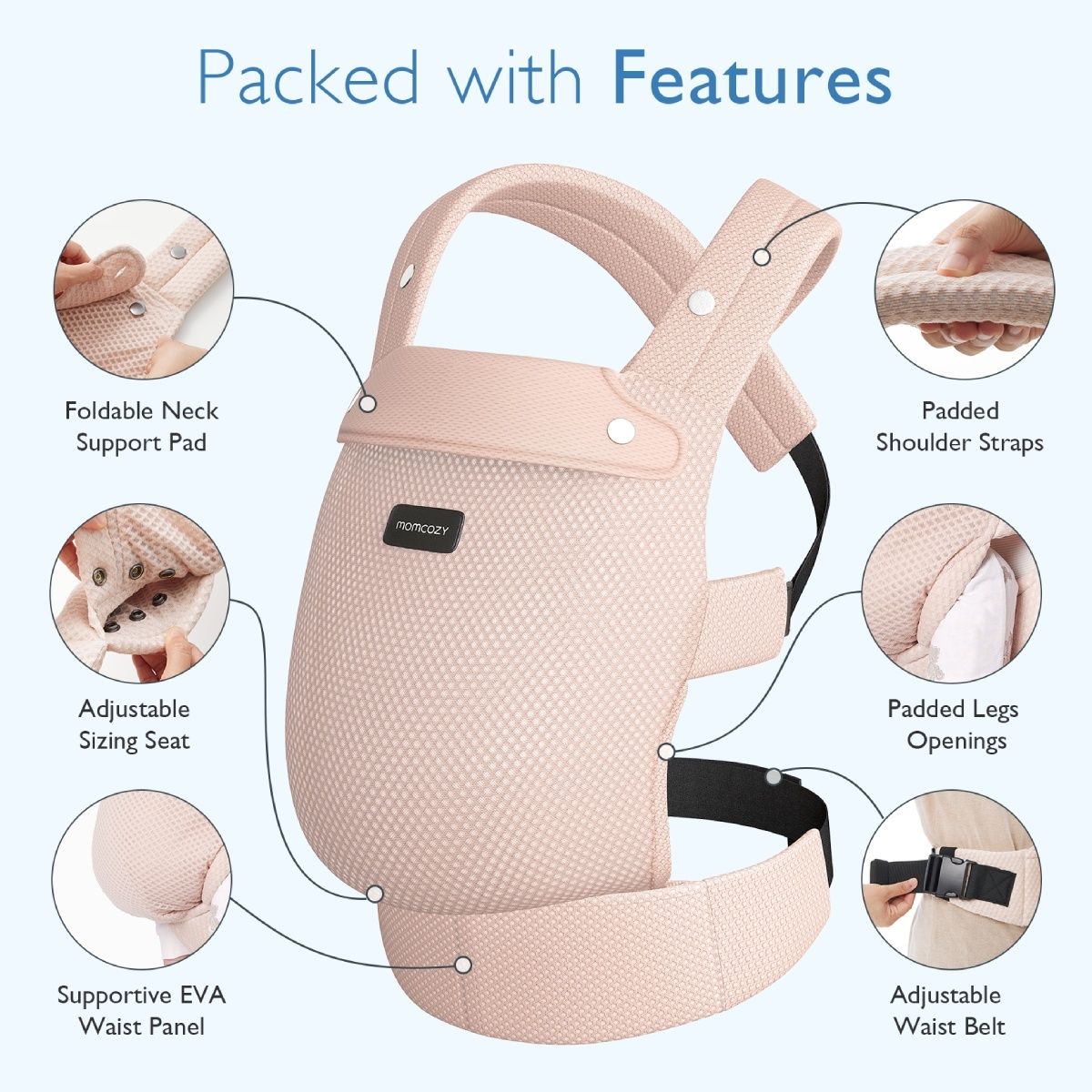 Porte-bébé en maille respirante rose Momcozy