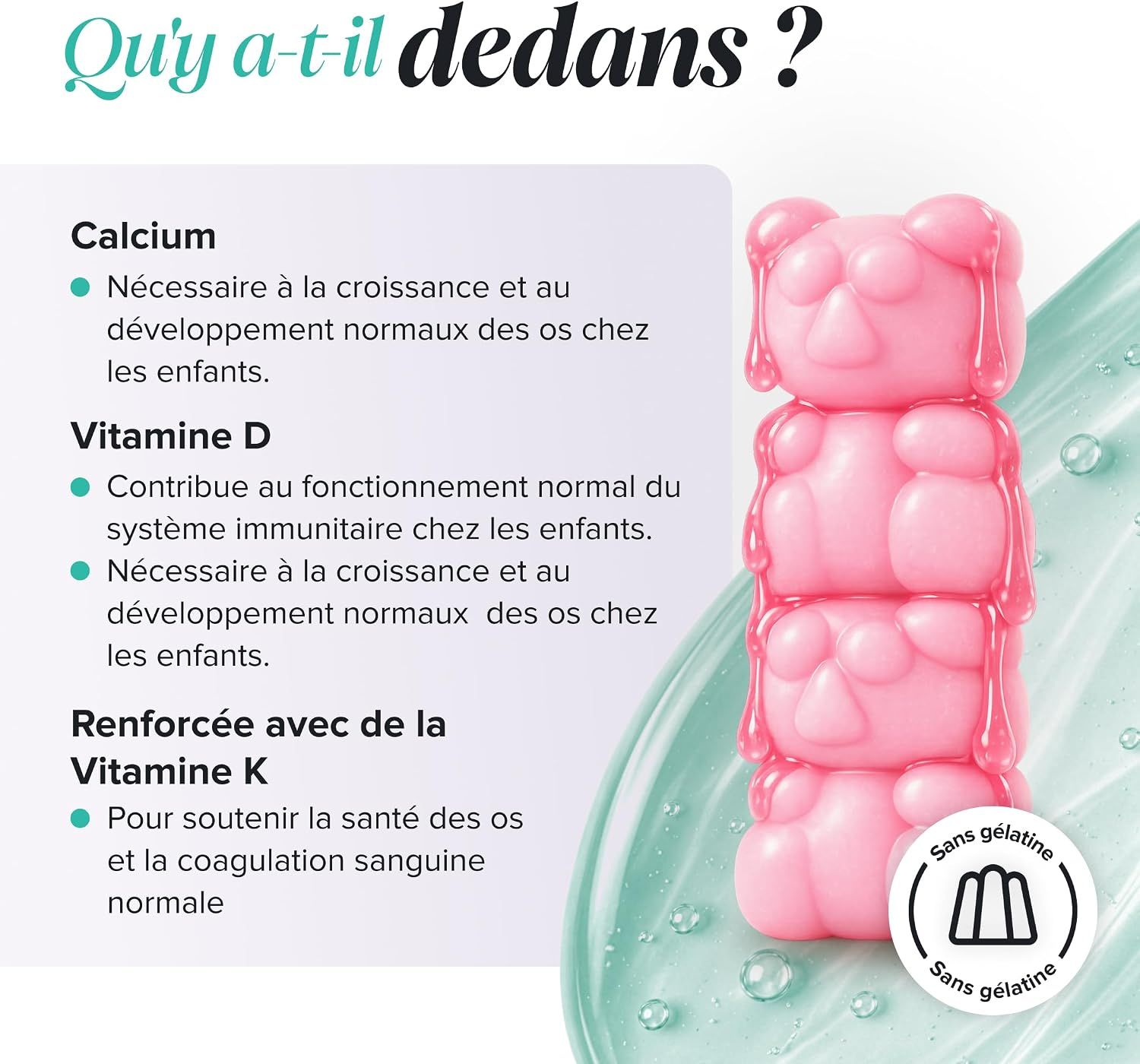 Trois oursons gélifiés roses empilés. Sans gélatine.