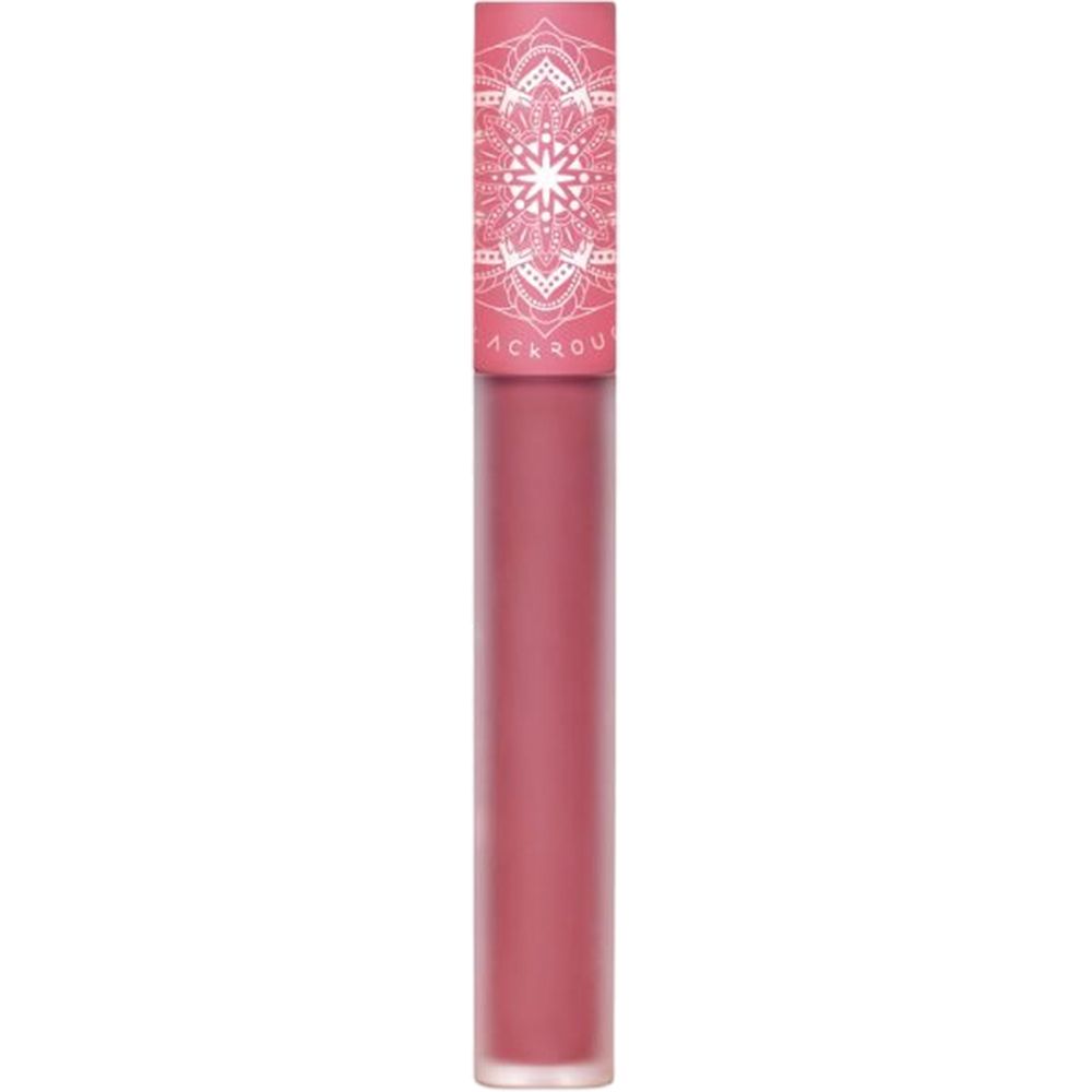 Roze lipstick. Cilindrische vorm. Dop met bloemmotief. Matte finish.