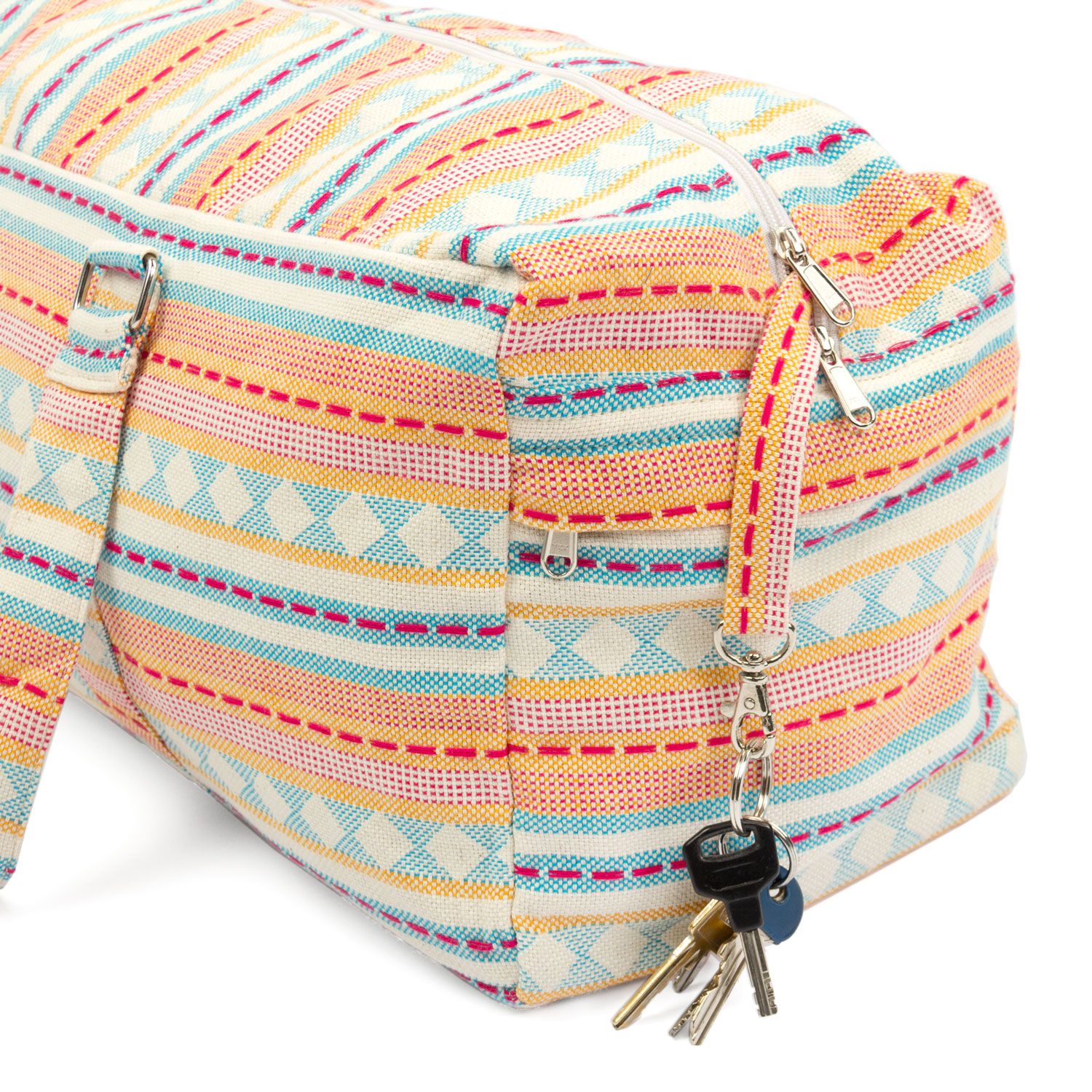 bodhi Collection ETHNO : Sac de Yoga Kit Tissu Jacquard, motifs abricot-bleu clair